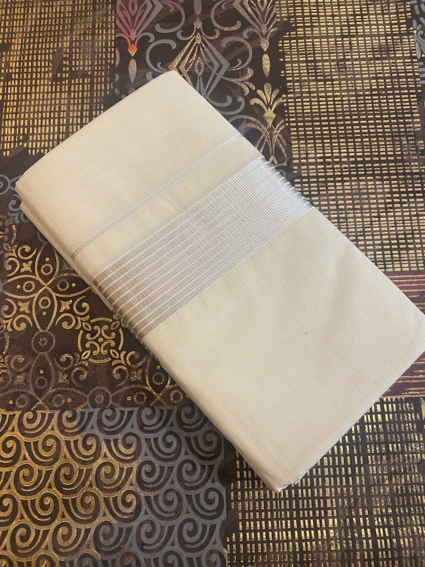 Handloom Double Dhothi ( Silver Zari )