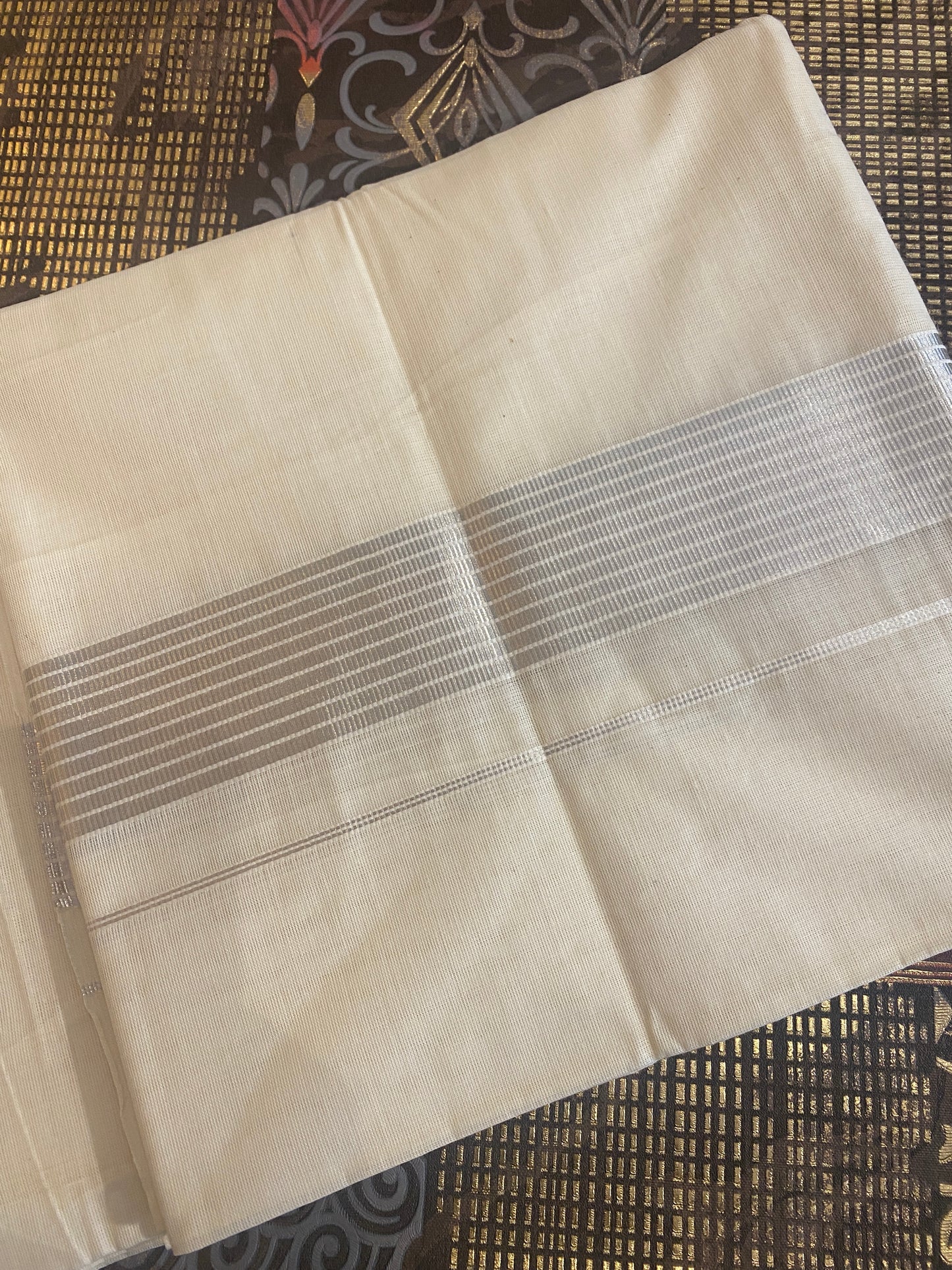 Handloom Double Dhothi ( Silver Zari )