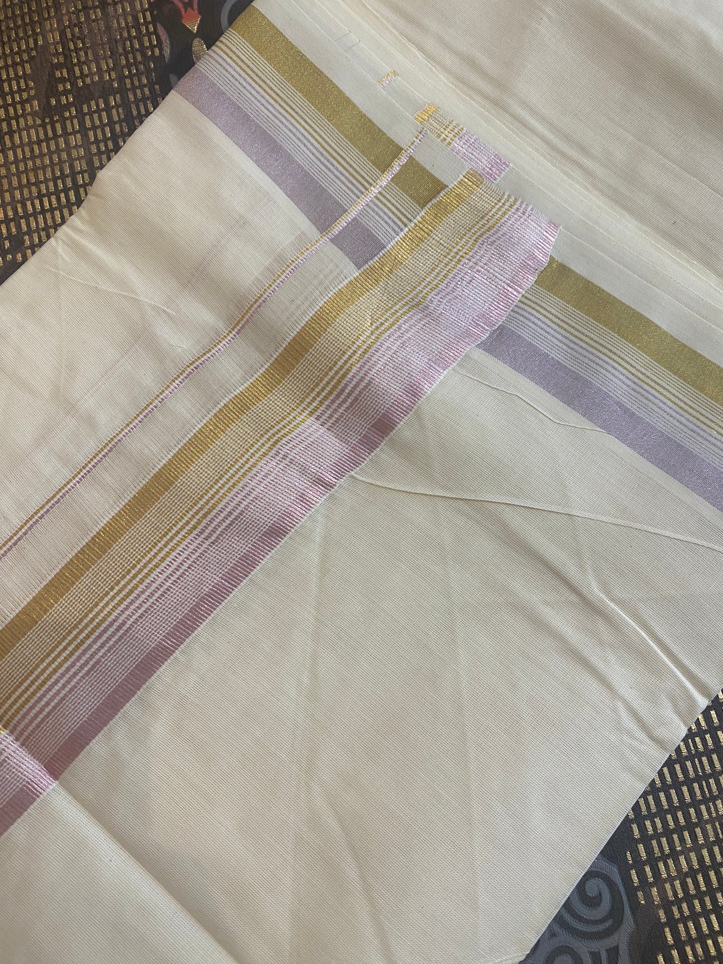 Handloom Double Dhothi ( Golden & Rose Gold Zari )