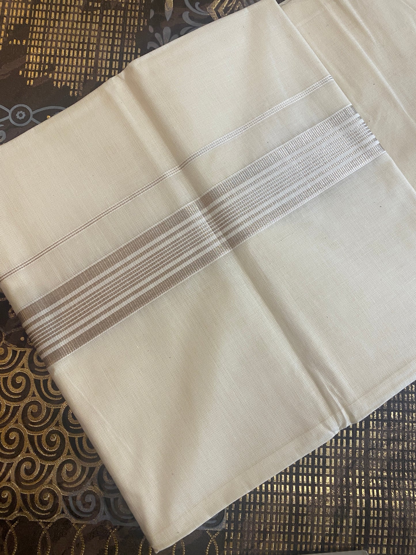Handloom Double Dhothi ( Silver Zari )