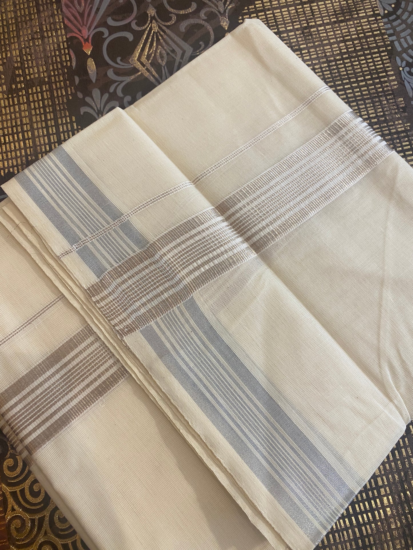 Handloom Double Dhothi ( Silver Zari )