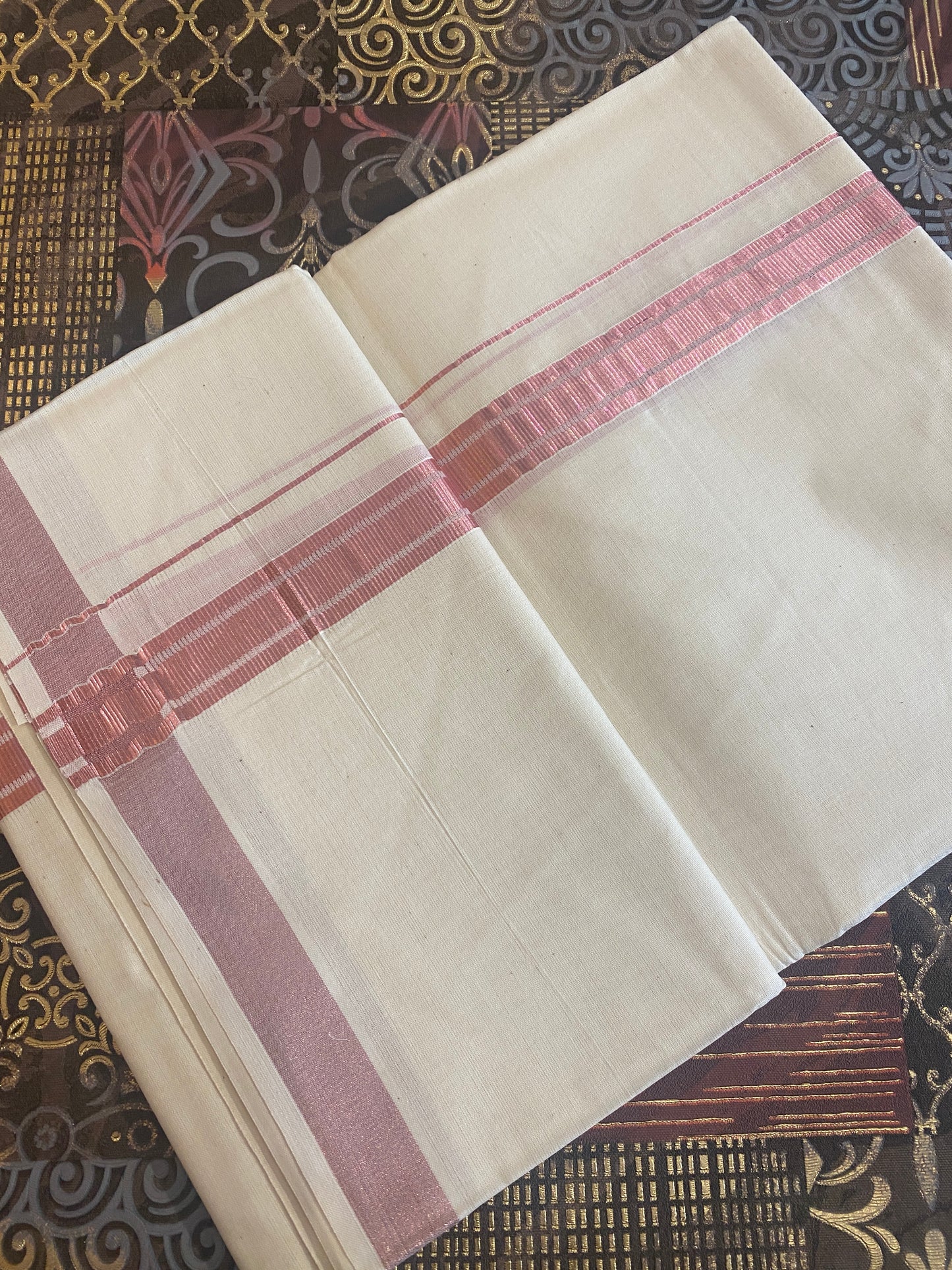 Handloom Double Dhothi ( Rose Gold Zari )