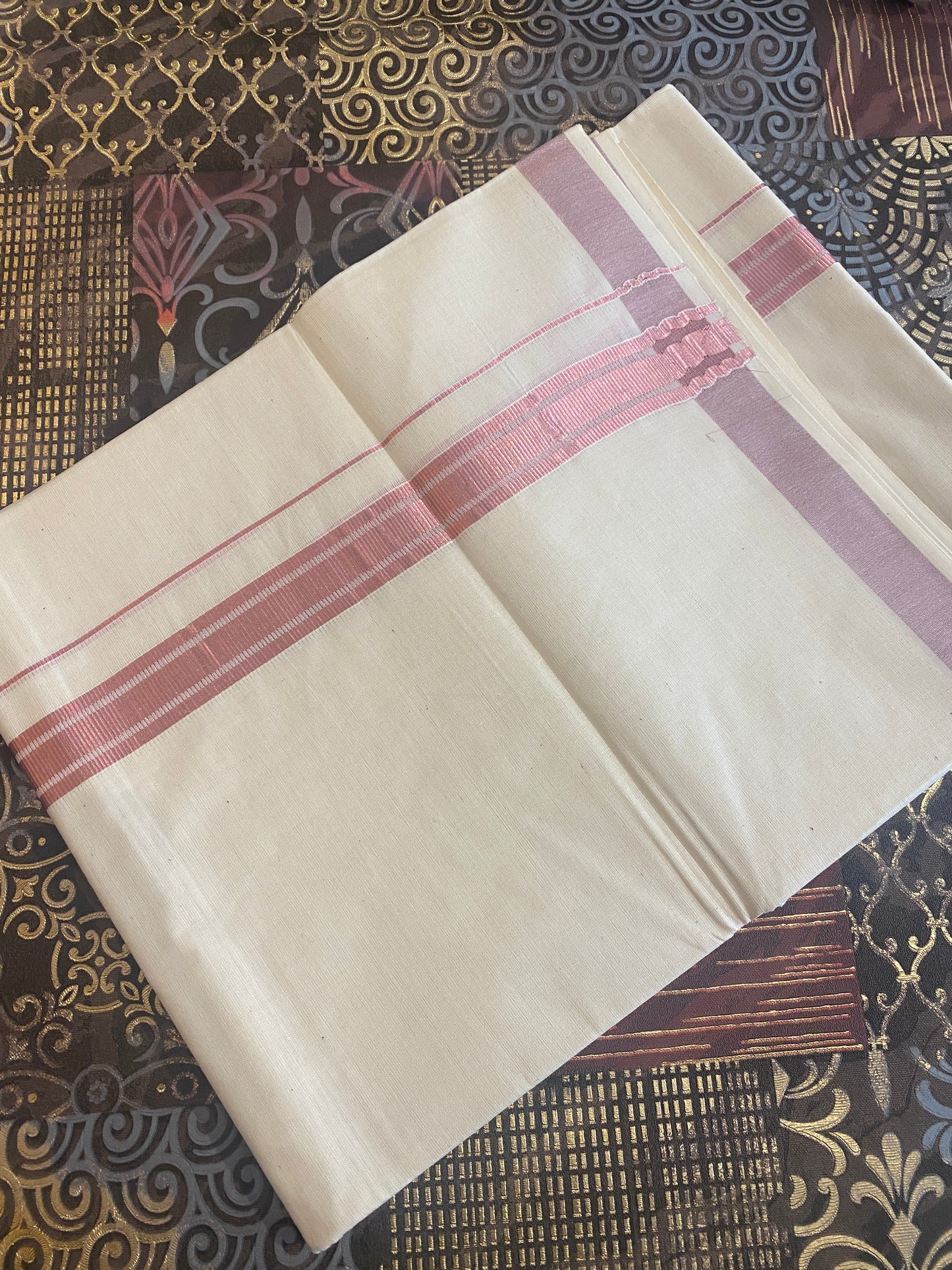 Handloom Double Dhothi ( Rose Gold Zari )