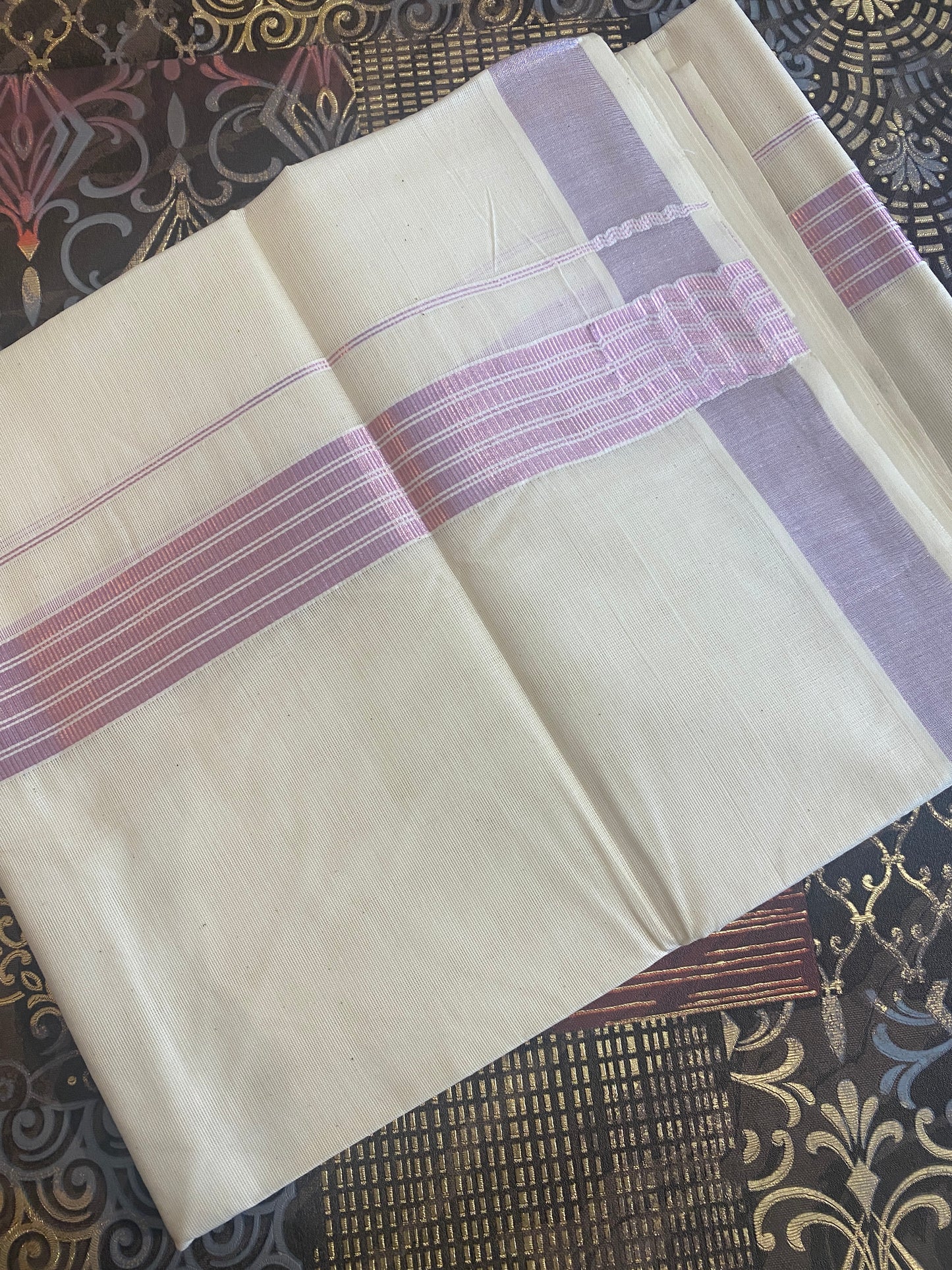 HandLoom Double Dhothi ( Rose Gold Zari )