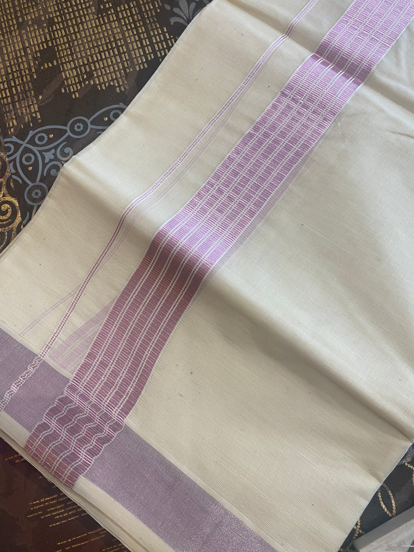 HandLoom Double Dhothi ( Rose Gold Zari )