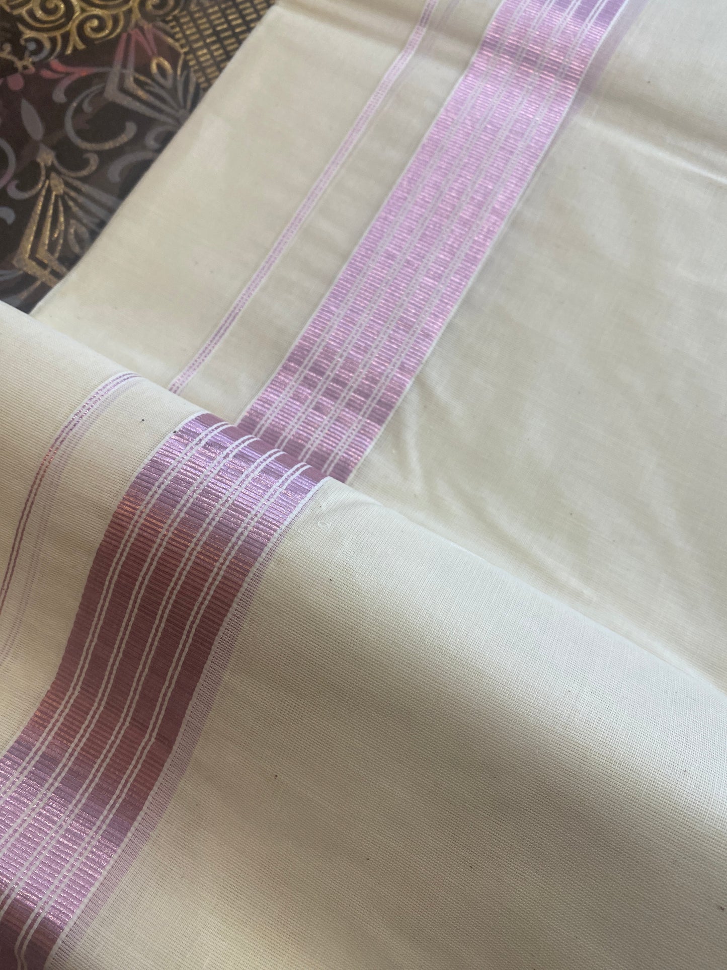 HandLoom Double Dhothi ( Rose Gold Zari )