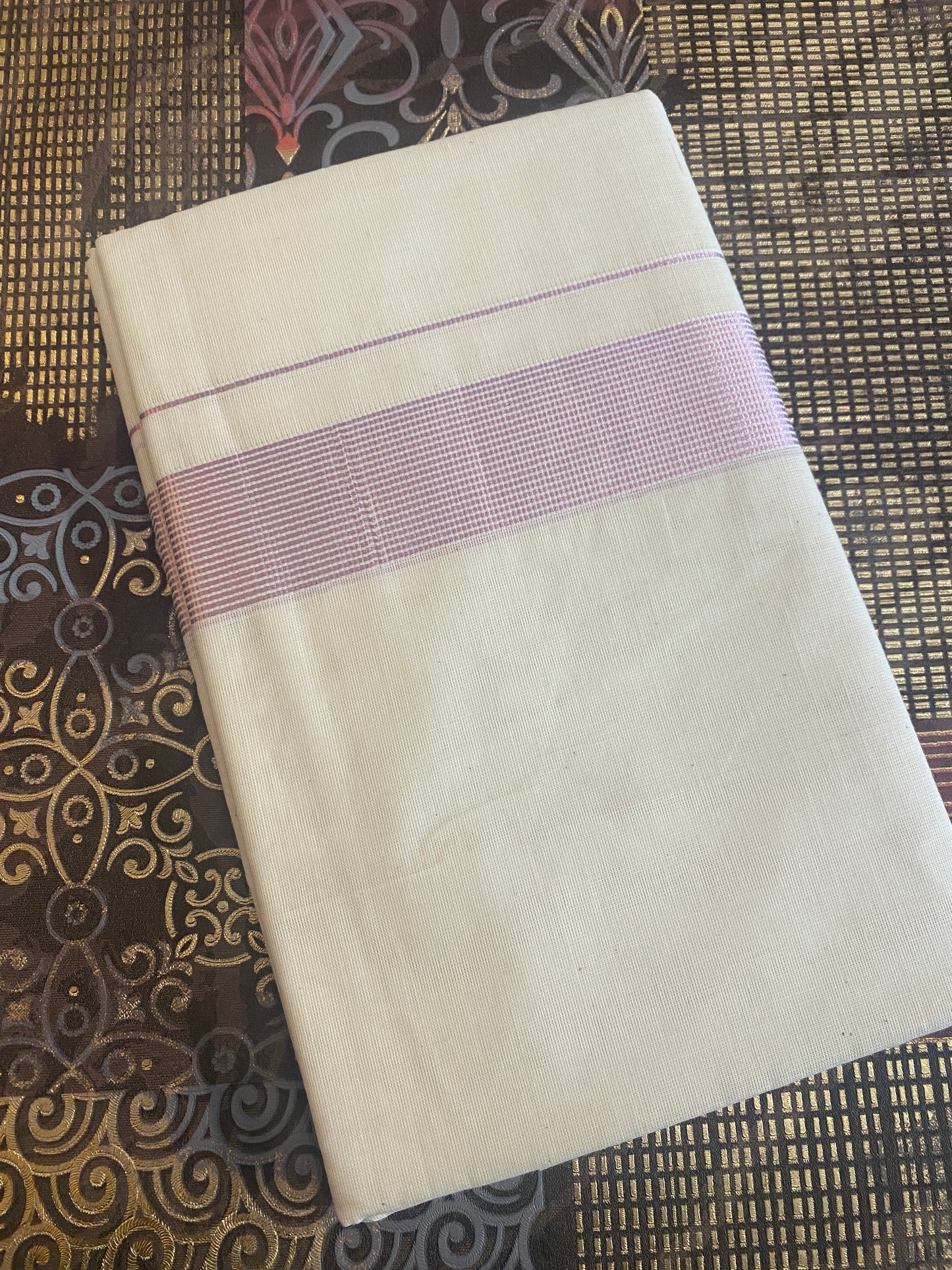 Handloom Double Dhothi ( Rose Gold Zari )