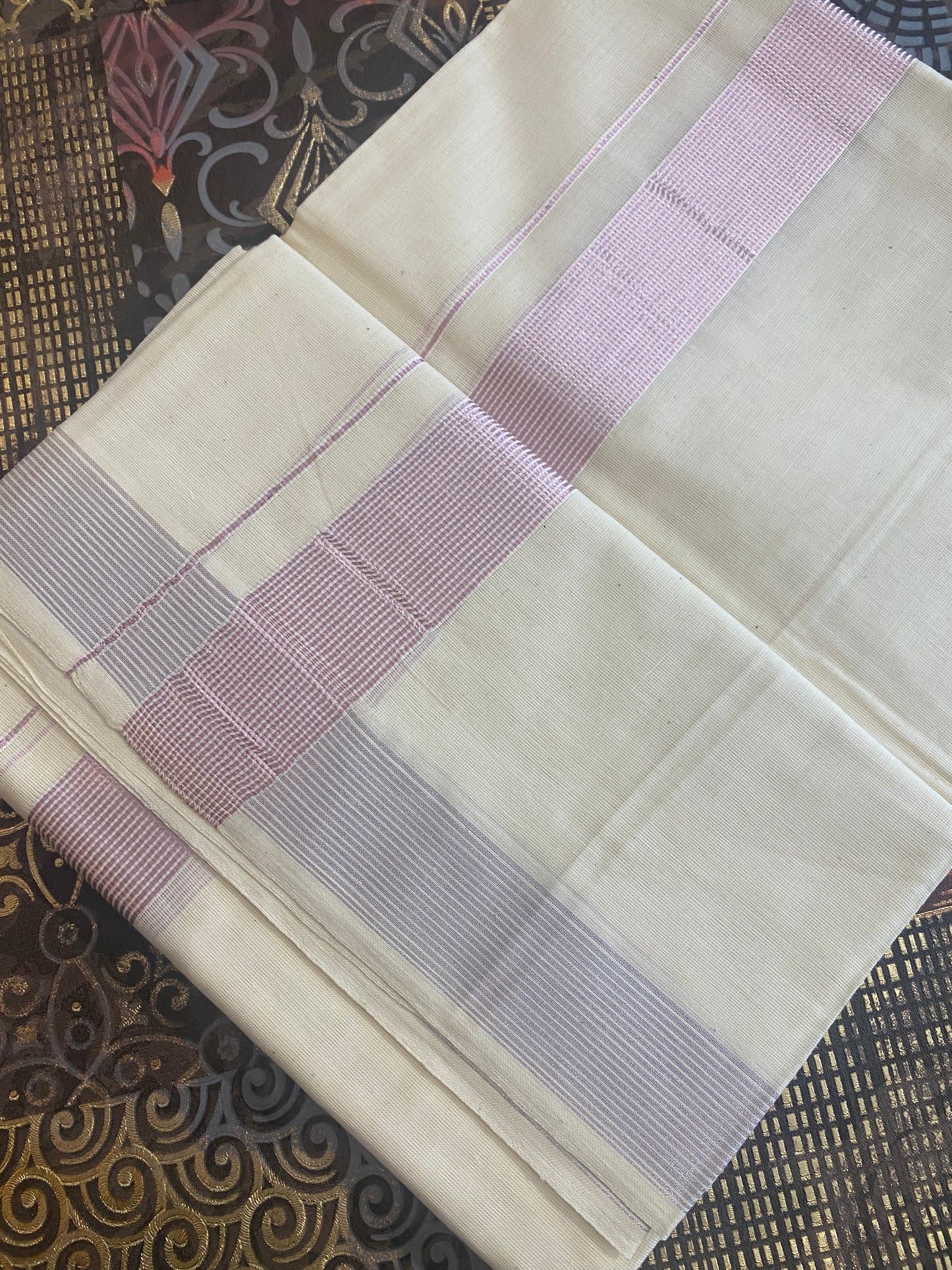 Handloom Double Dhothi ( Rose Gold Zari )