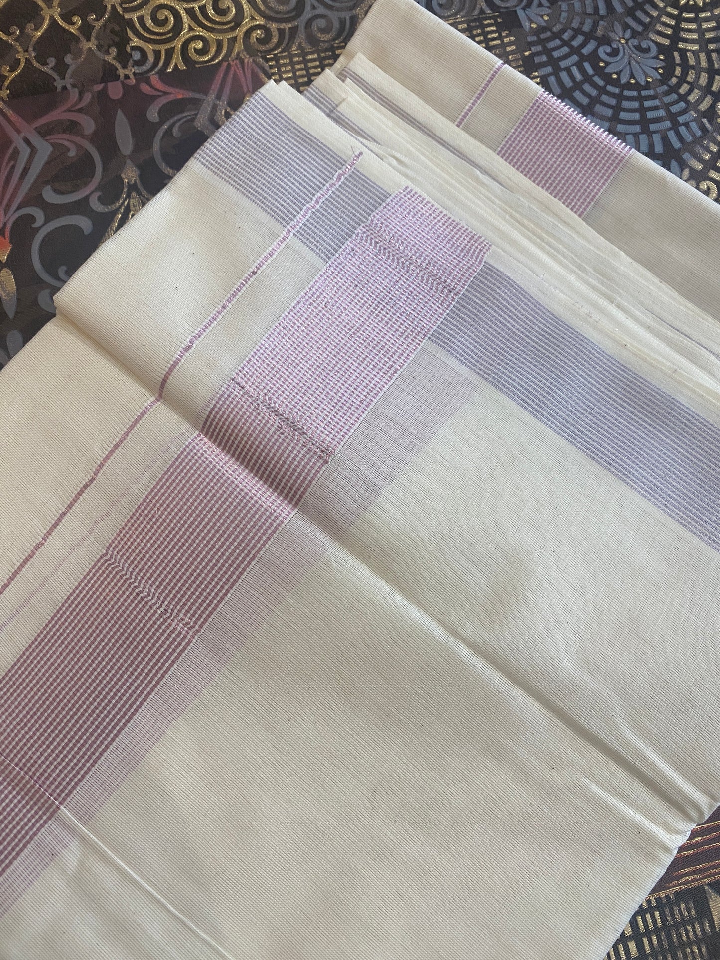 Handloom Double Dhothi ( Rose Gold Zari )