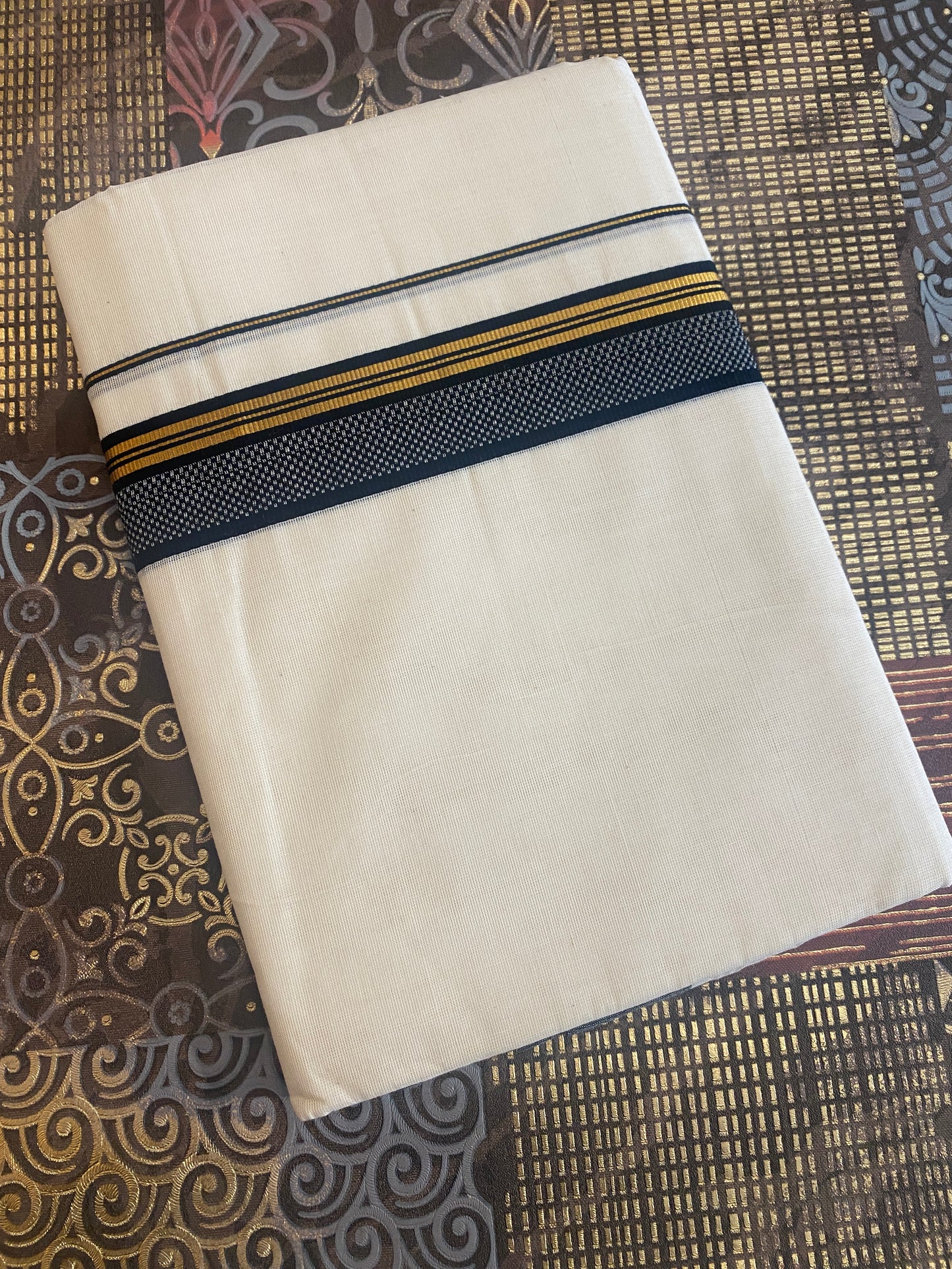 Handloom Double Dhothi ( Black & Golden Zari )