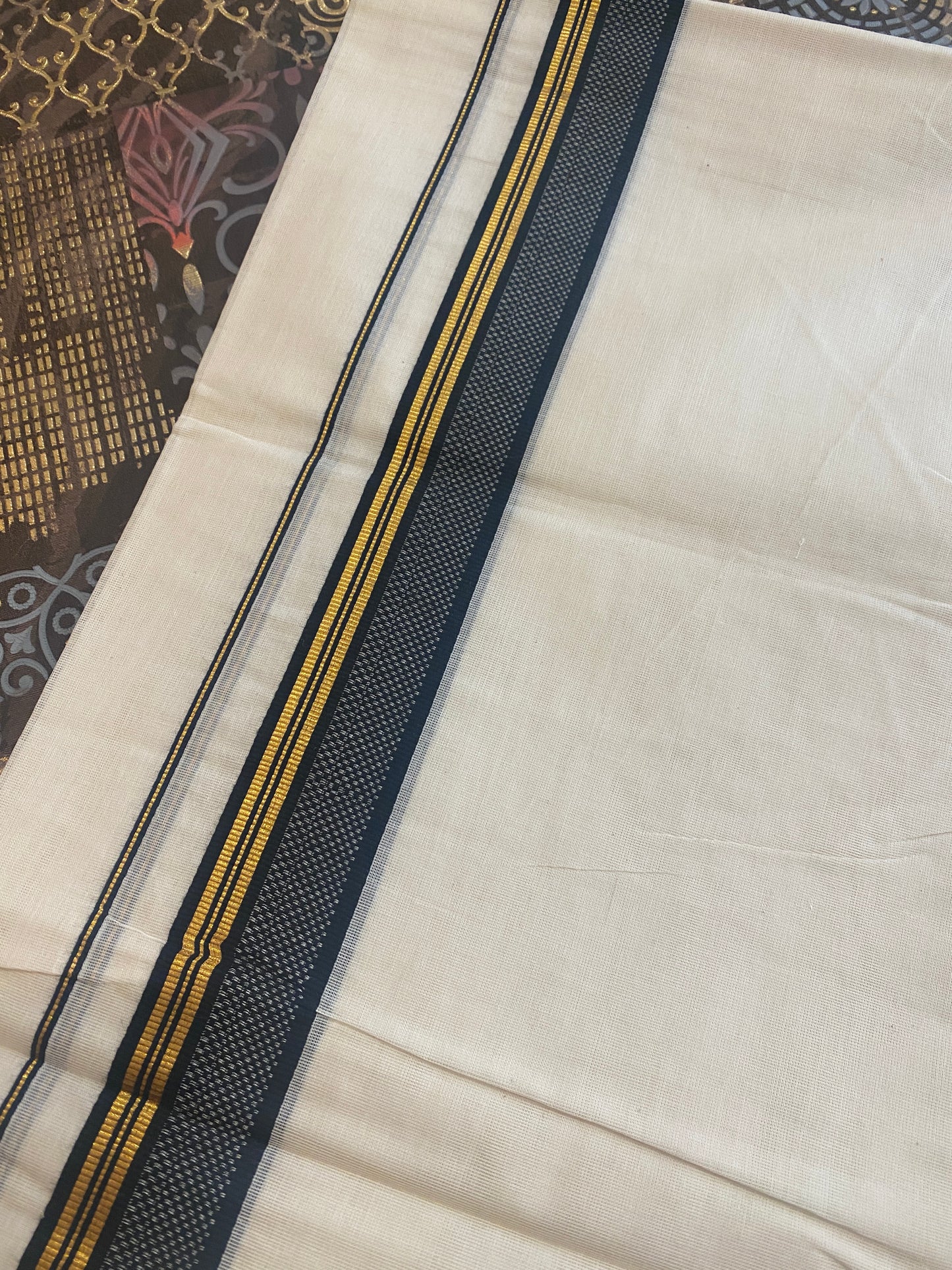 Handloom Double Dhothi ( Black & Golden Zari )