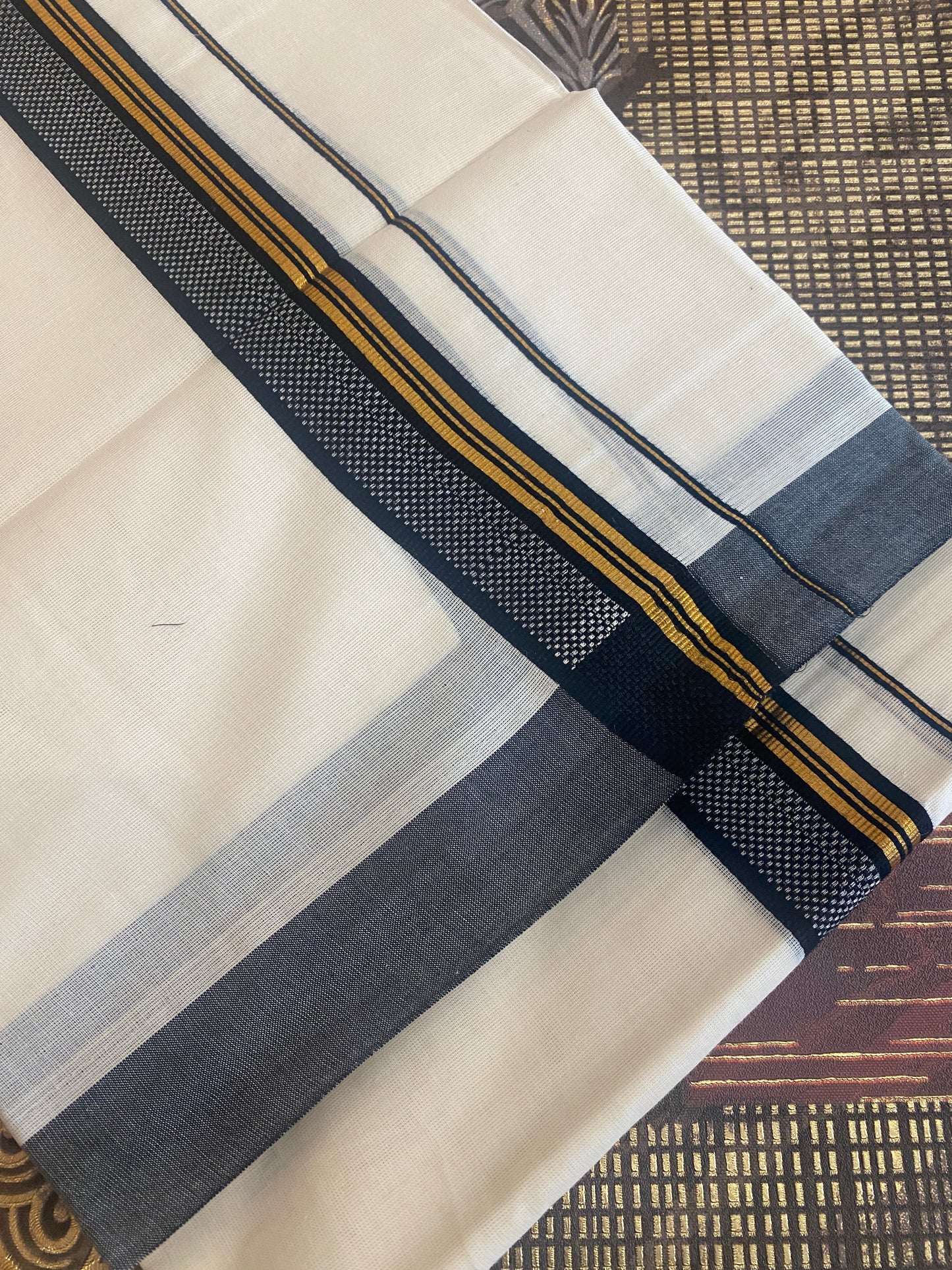 Handloom Double Dhothi ( Black & Golden Zari )