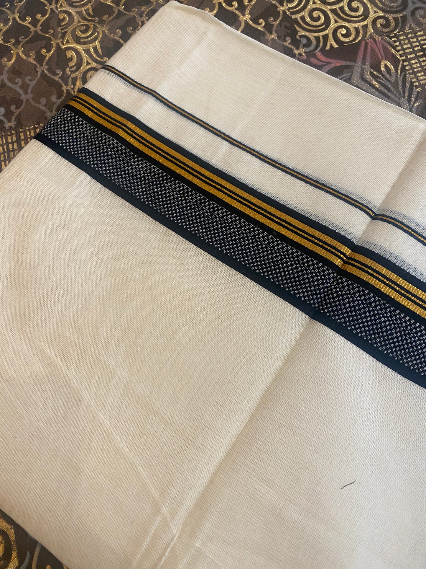Handloom Double Dhothi ( Black & Golden Zari )