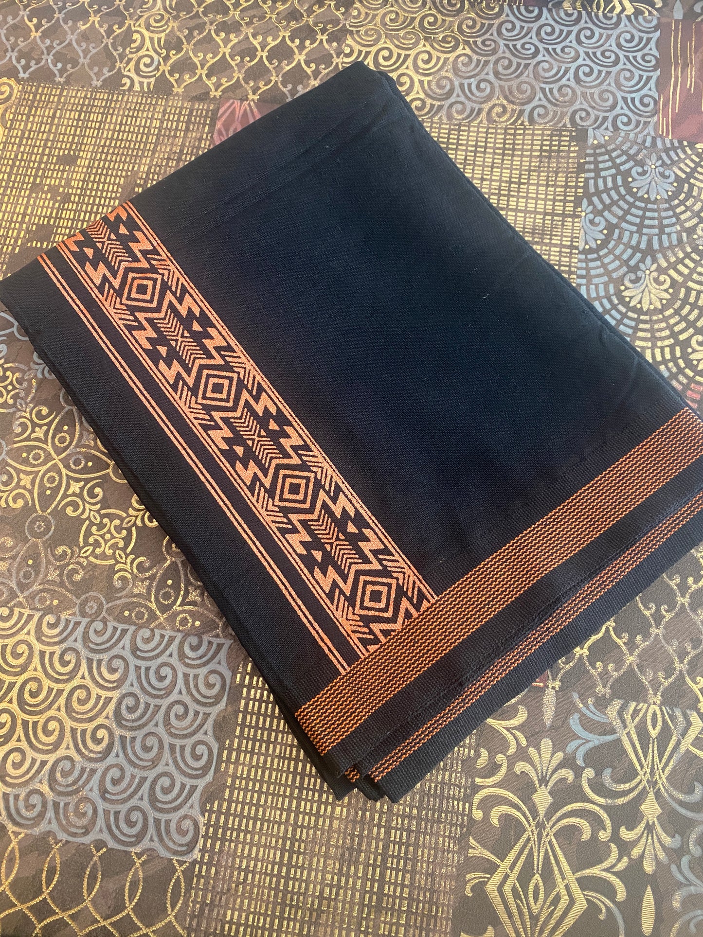 Black Mundu ( Dhoti ) With Printed Kara
