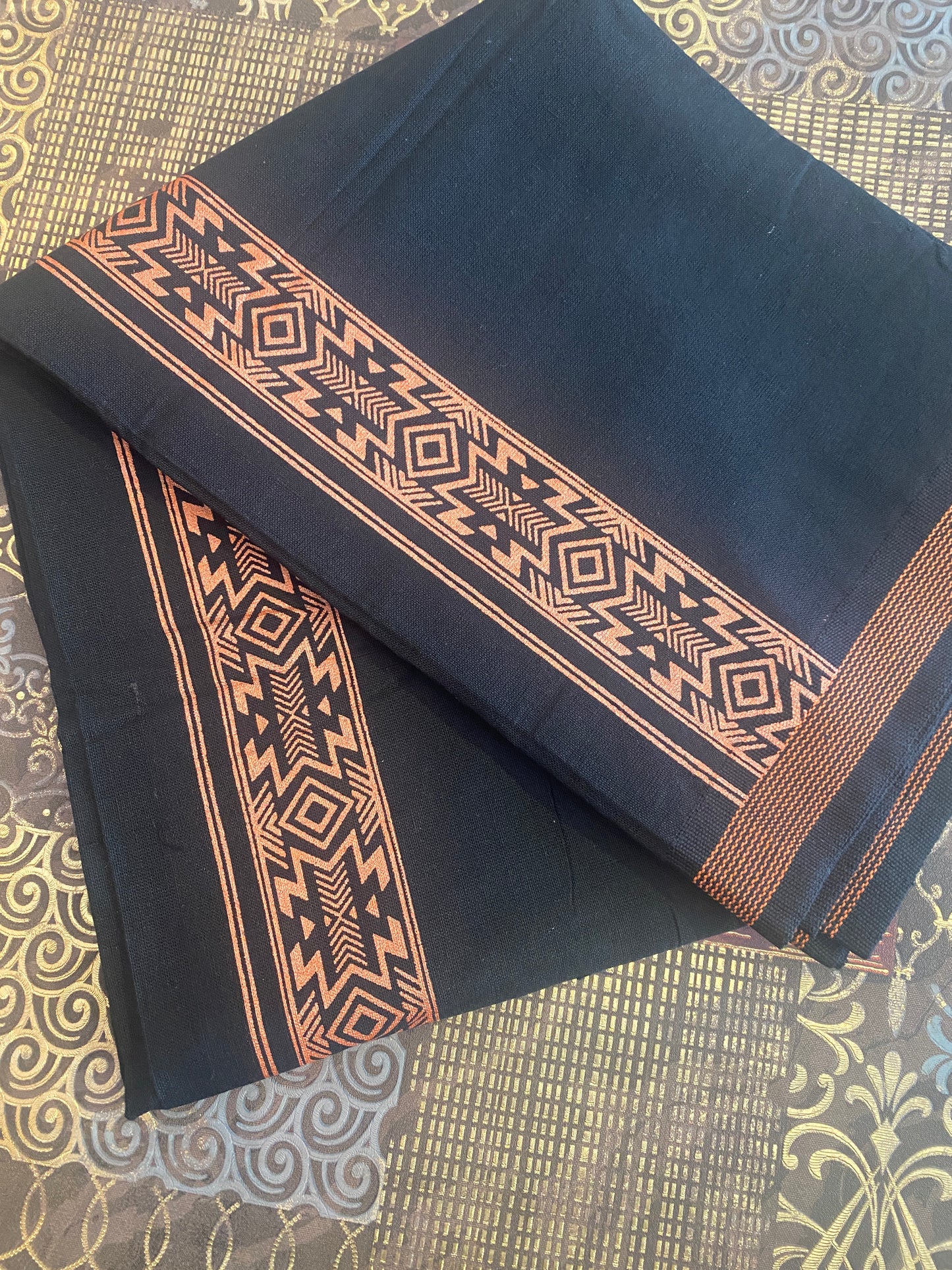 Black Mundu ( Dhoti ) With Printed Kara