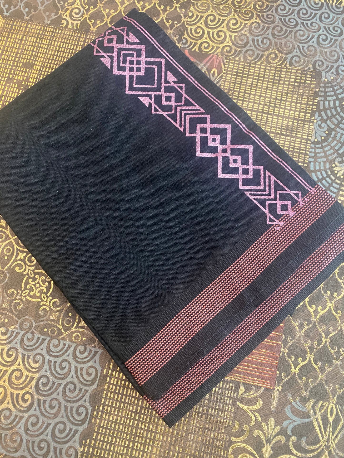 Black Mundu ( Dhoti ) With Printed Kara