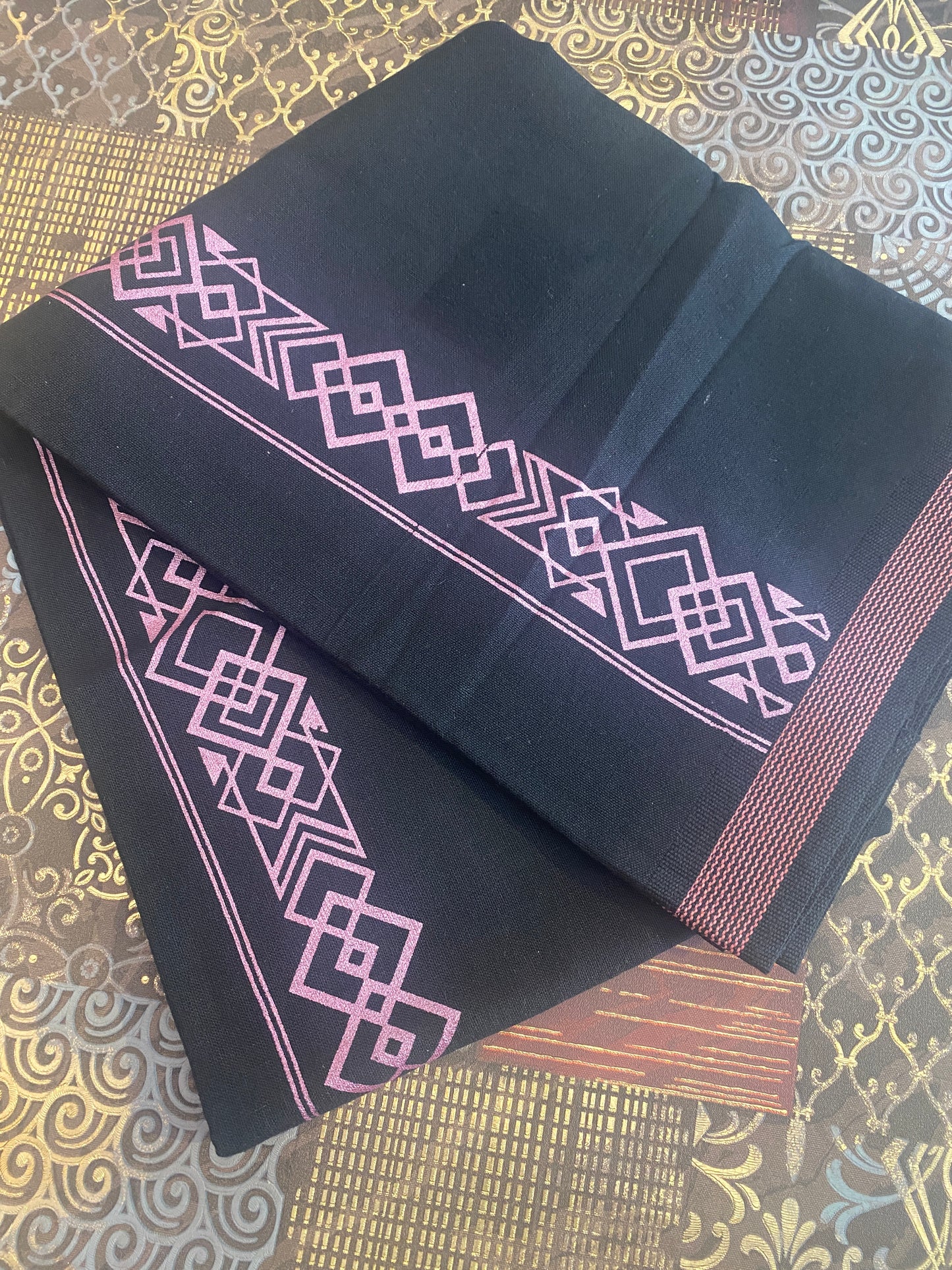 Black Mundu ( Dhoti ) With Printed Kara