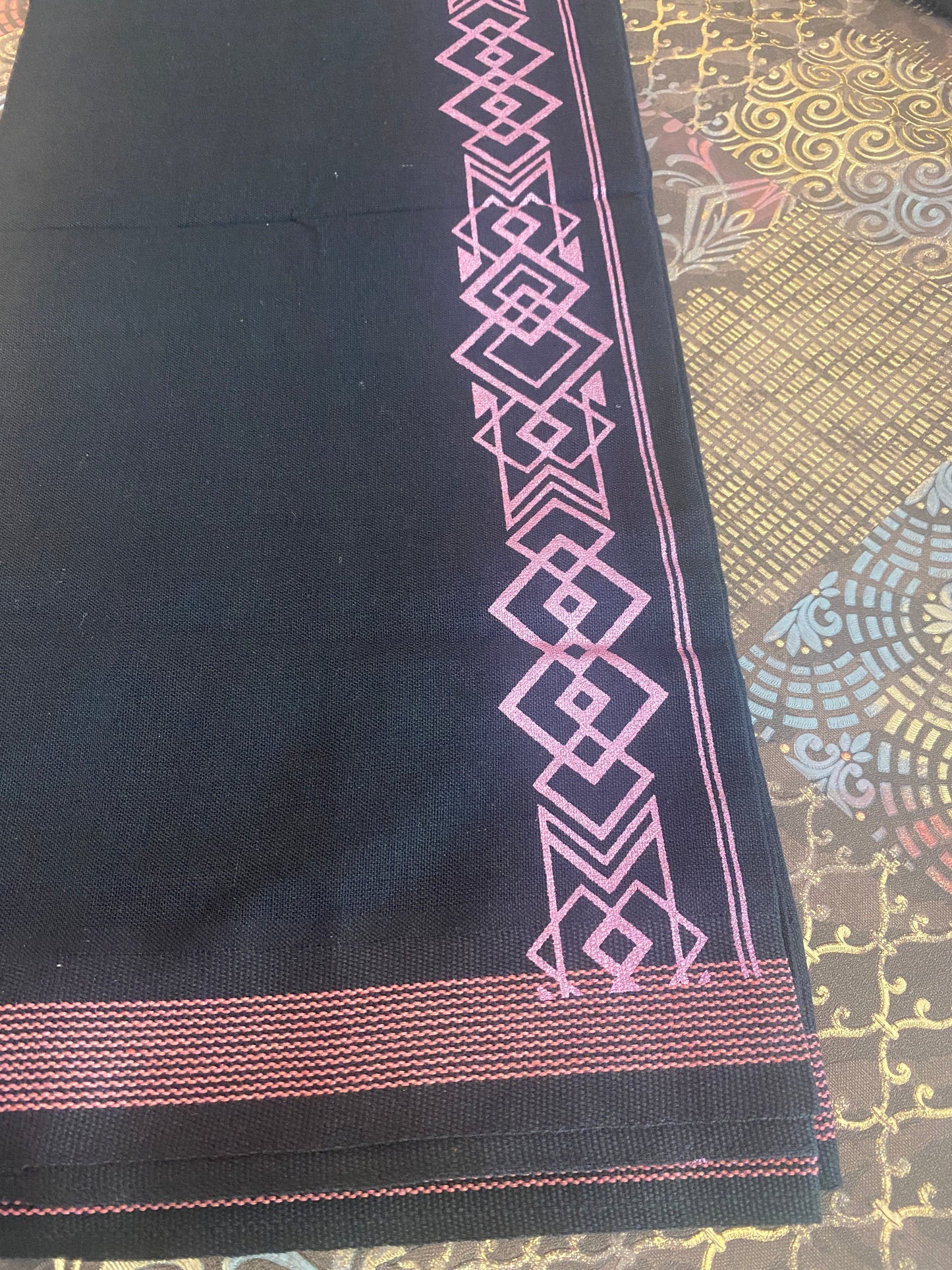 Black Mundu ( Dhoti ) With Printed Kara
