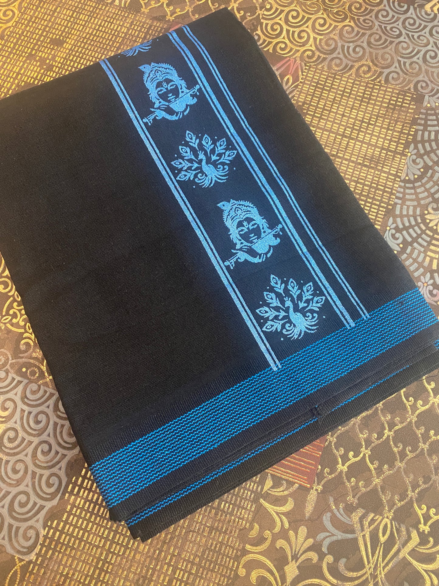 Black Mundu ( Dhoti ) With Printed Kara