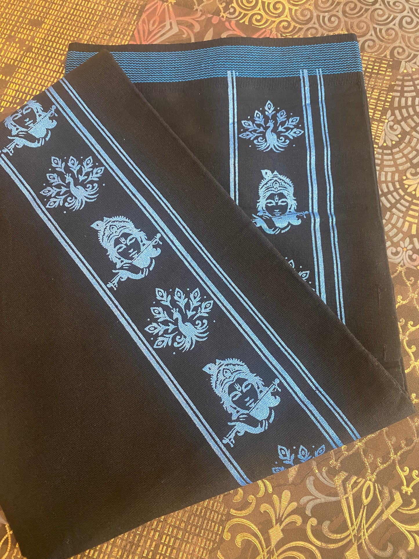 Black Mundu ( Dhoti ) With Printed Kara