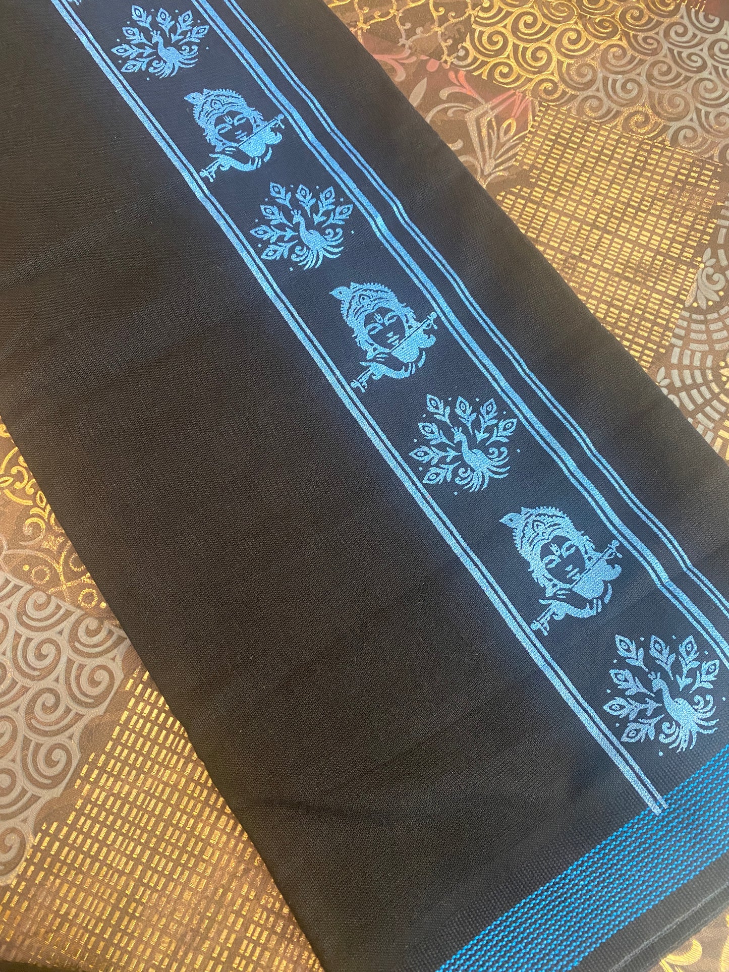 Black Mundu ( Dhoti ) With Printed Kara