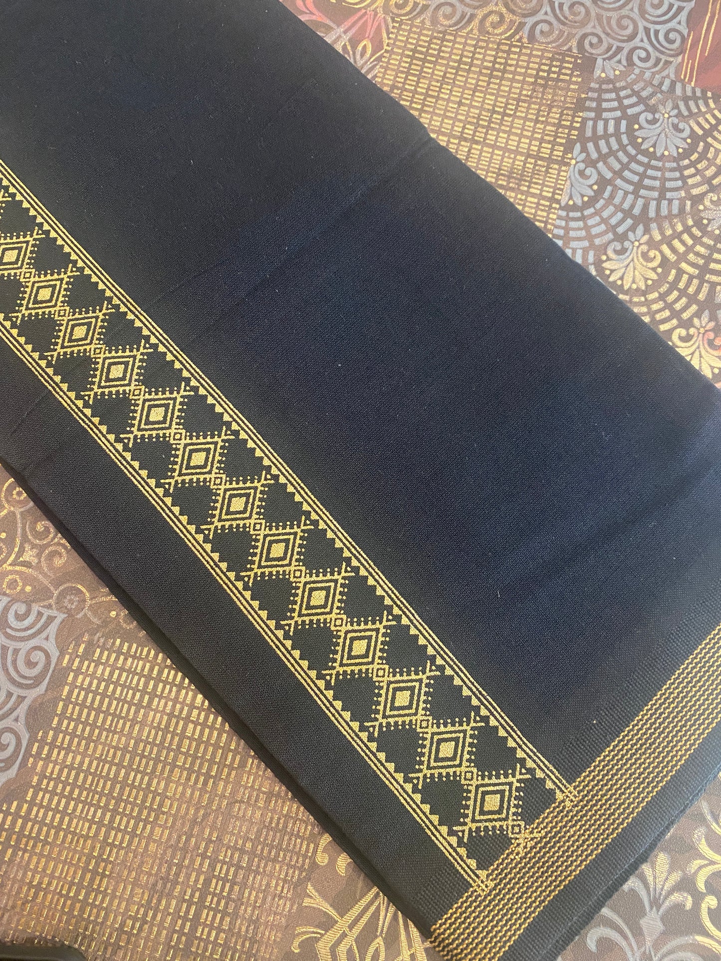 Black Mundu ( Dhoti ) With Printed Kara