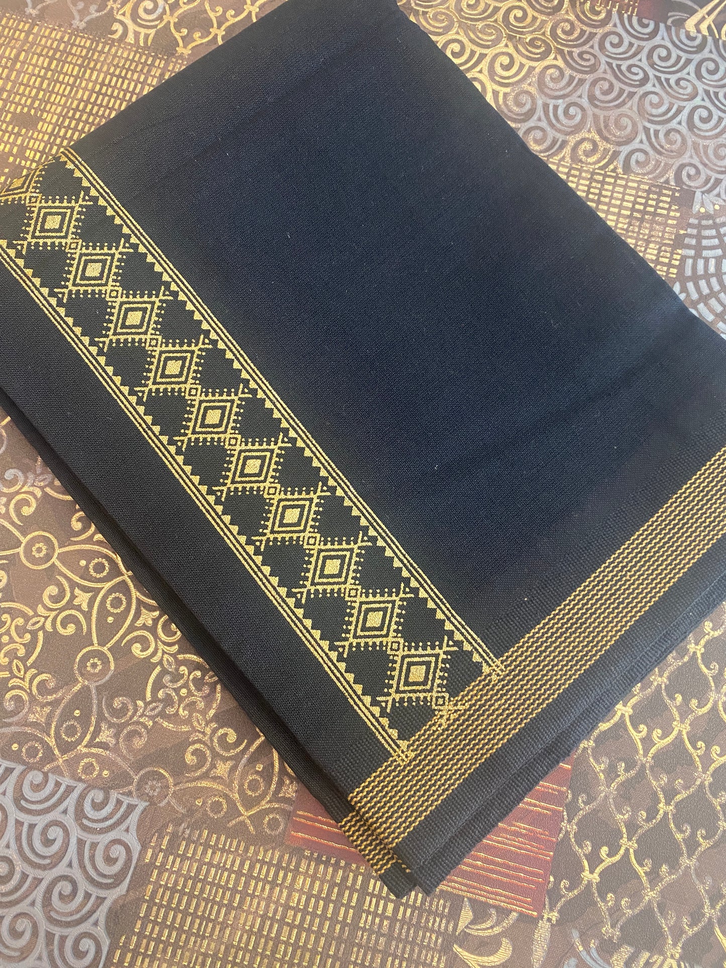 Black Mundu ( Dhoti ) With Printed Kara