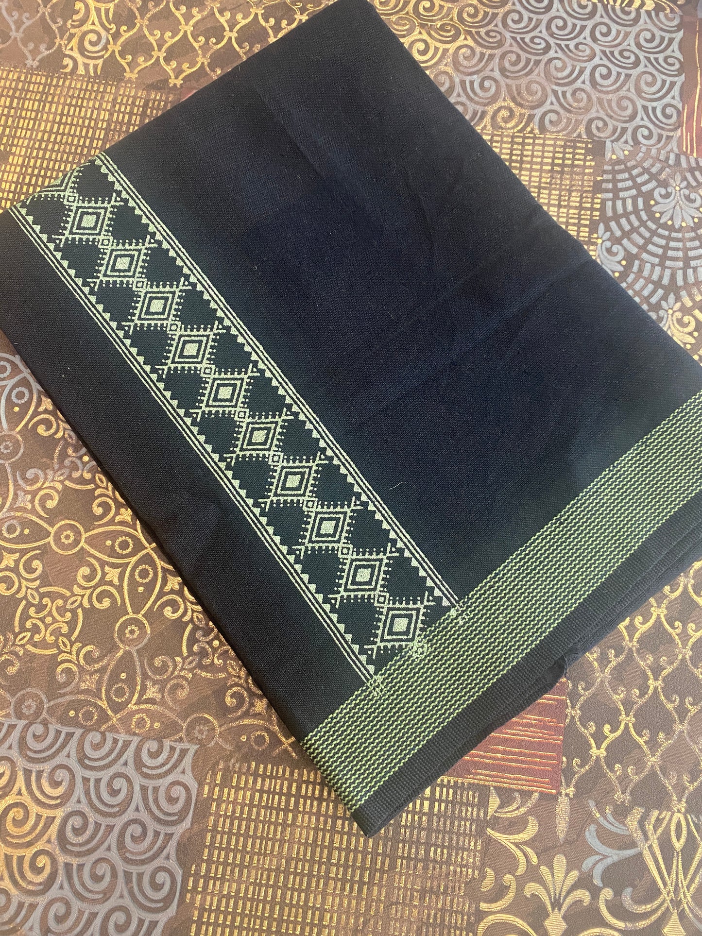 Black Mundu ( Dhoti ) With Printed Kara