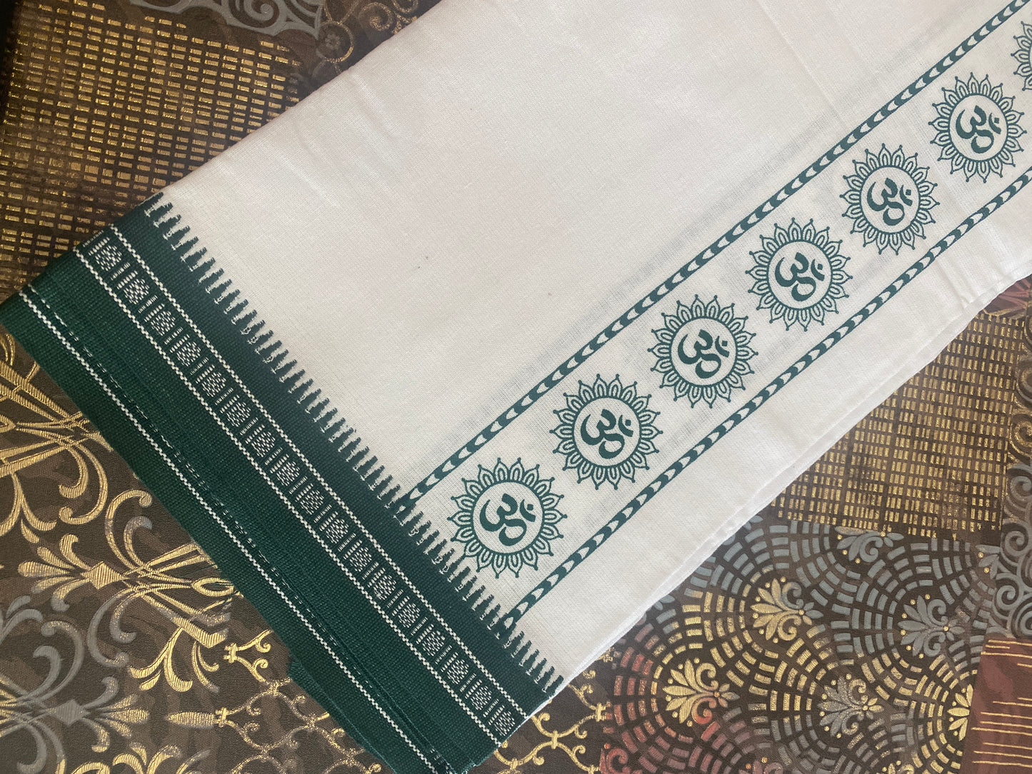 White Mundu ( Dhoti ) With Printed Kara