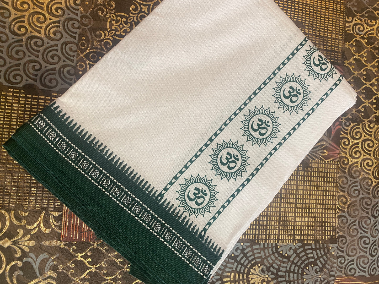 White Mundu ( Dhoti ) With Printed Kara