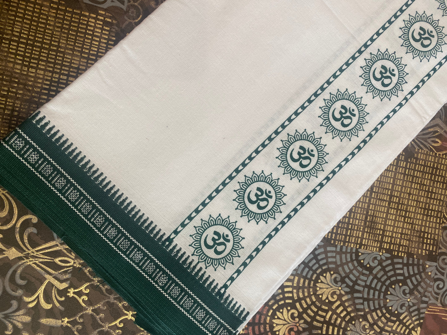 White Mundu ( Dhoti ) With Printed Kara