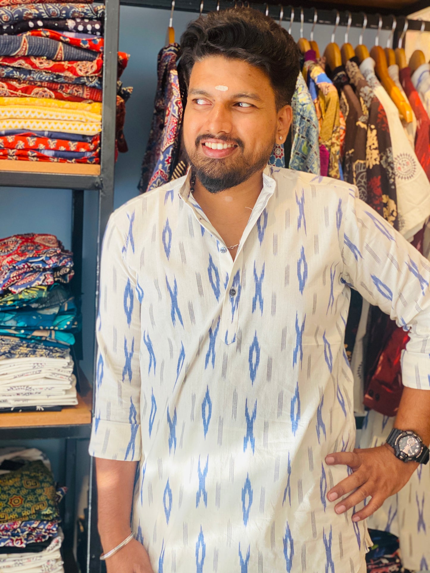 Premium Cotton Ikkat Short Kurta