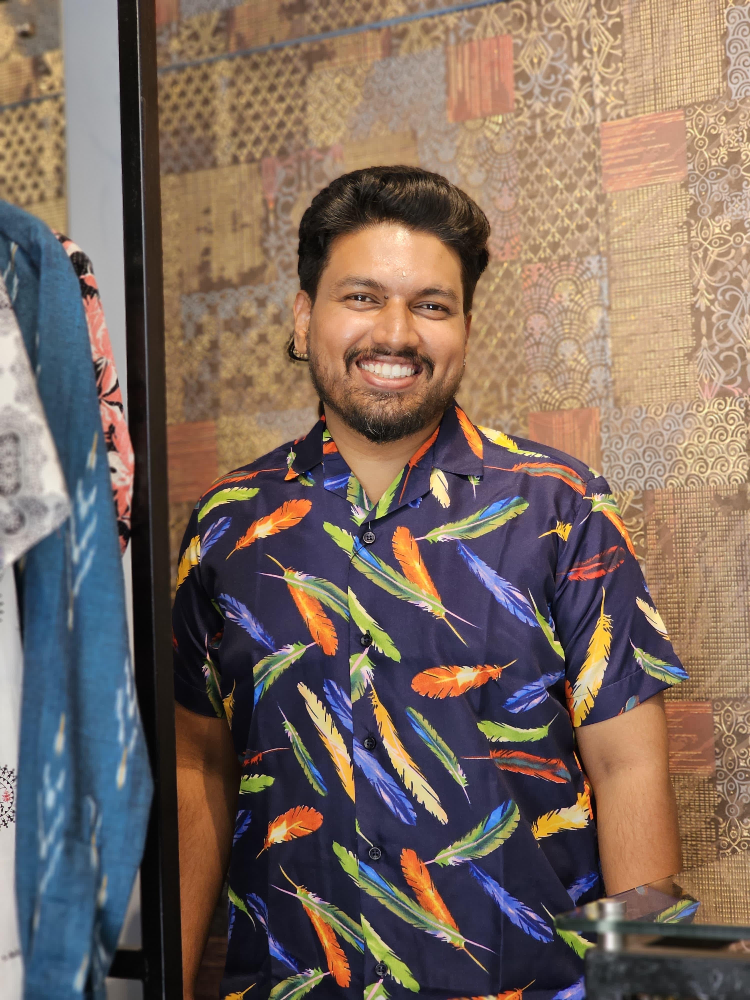 Feather Printed Cuban Collar Shirt