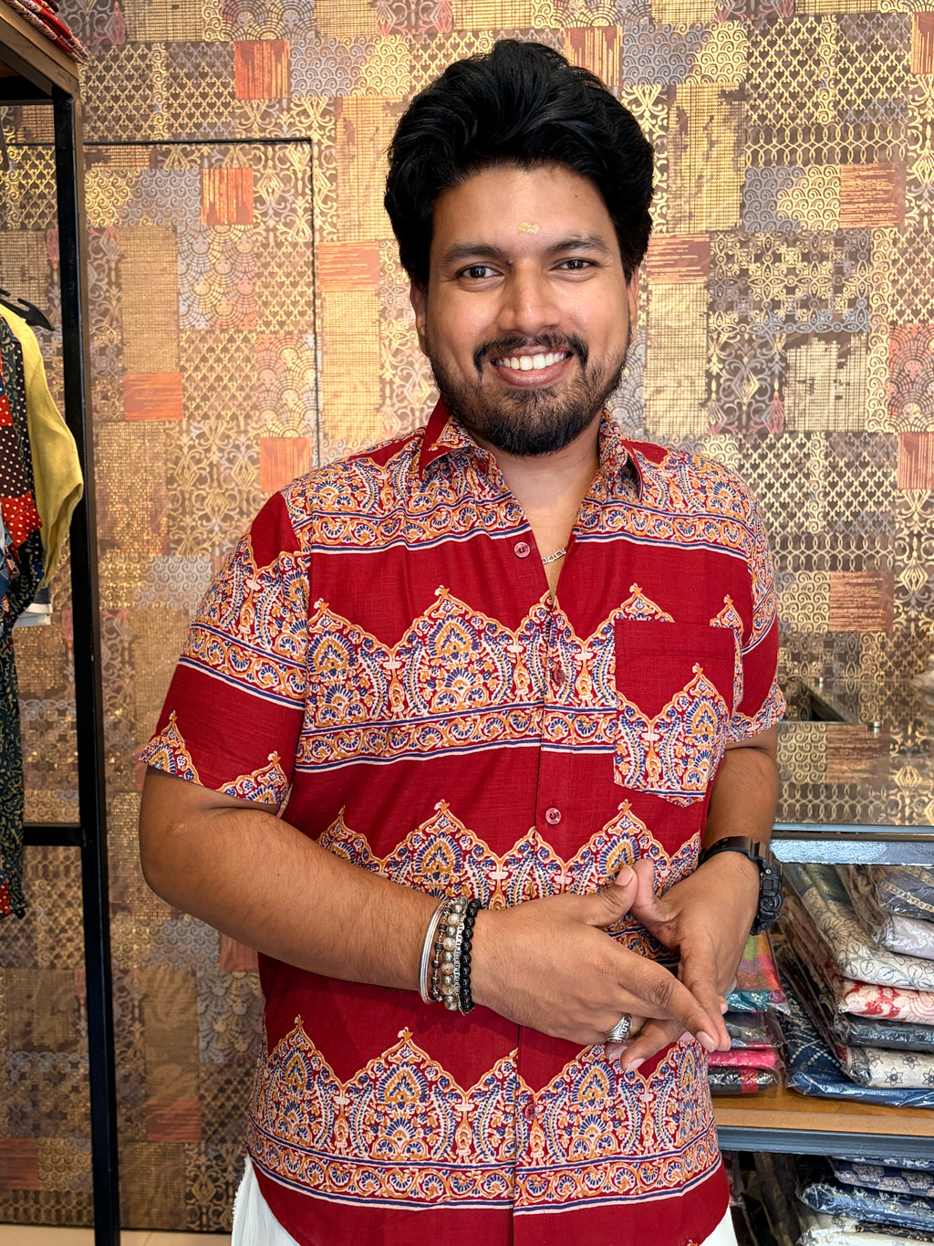 Gopuram Handblock Printed Cotton Shirt