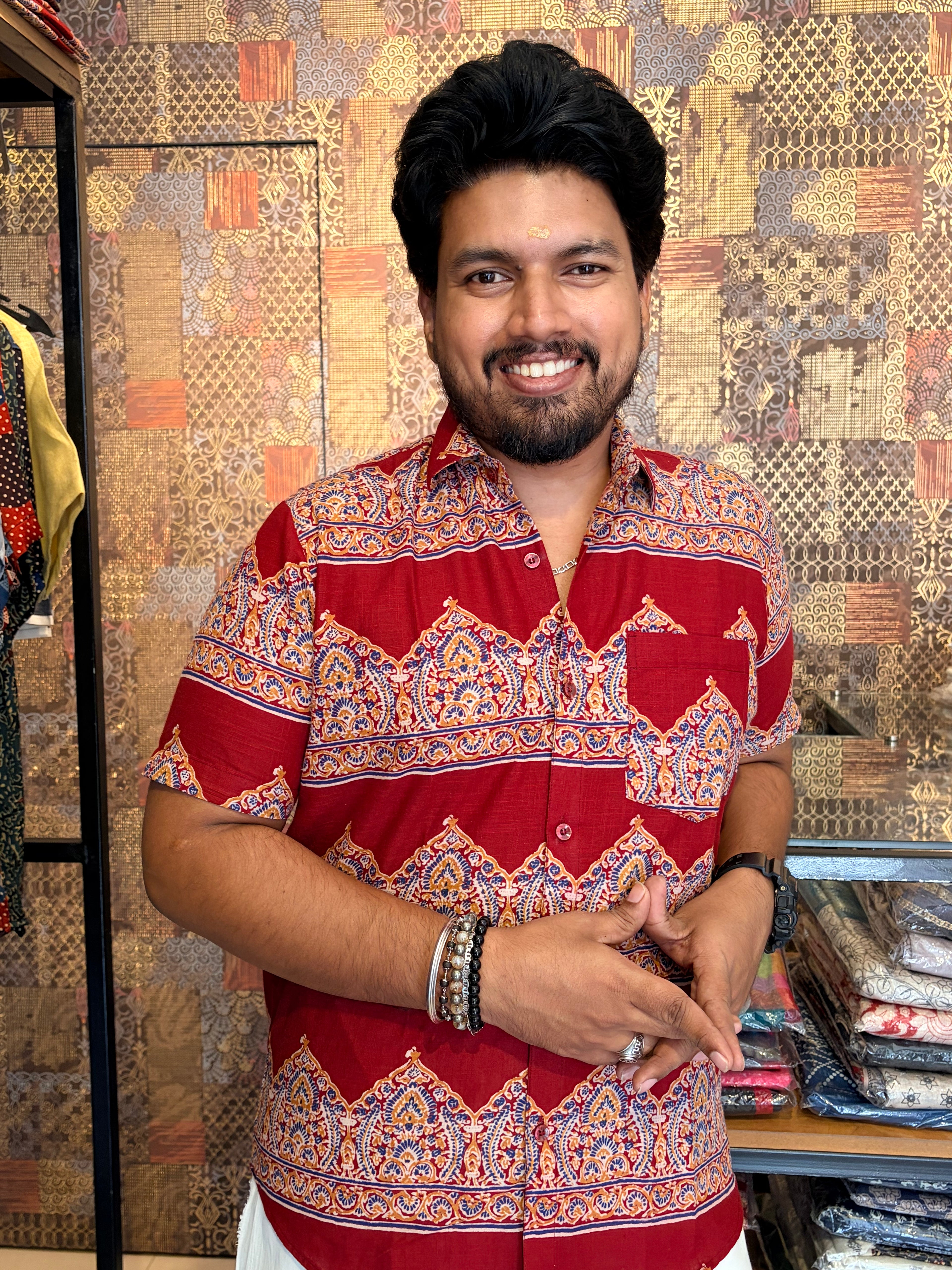 Gopuram Handblock Printed Cotton Shirt