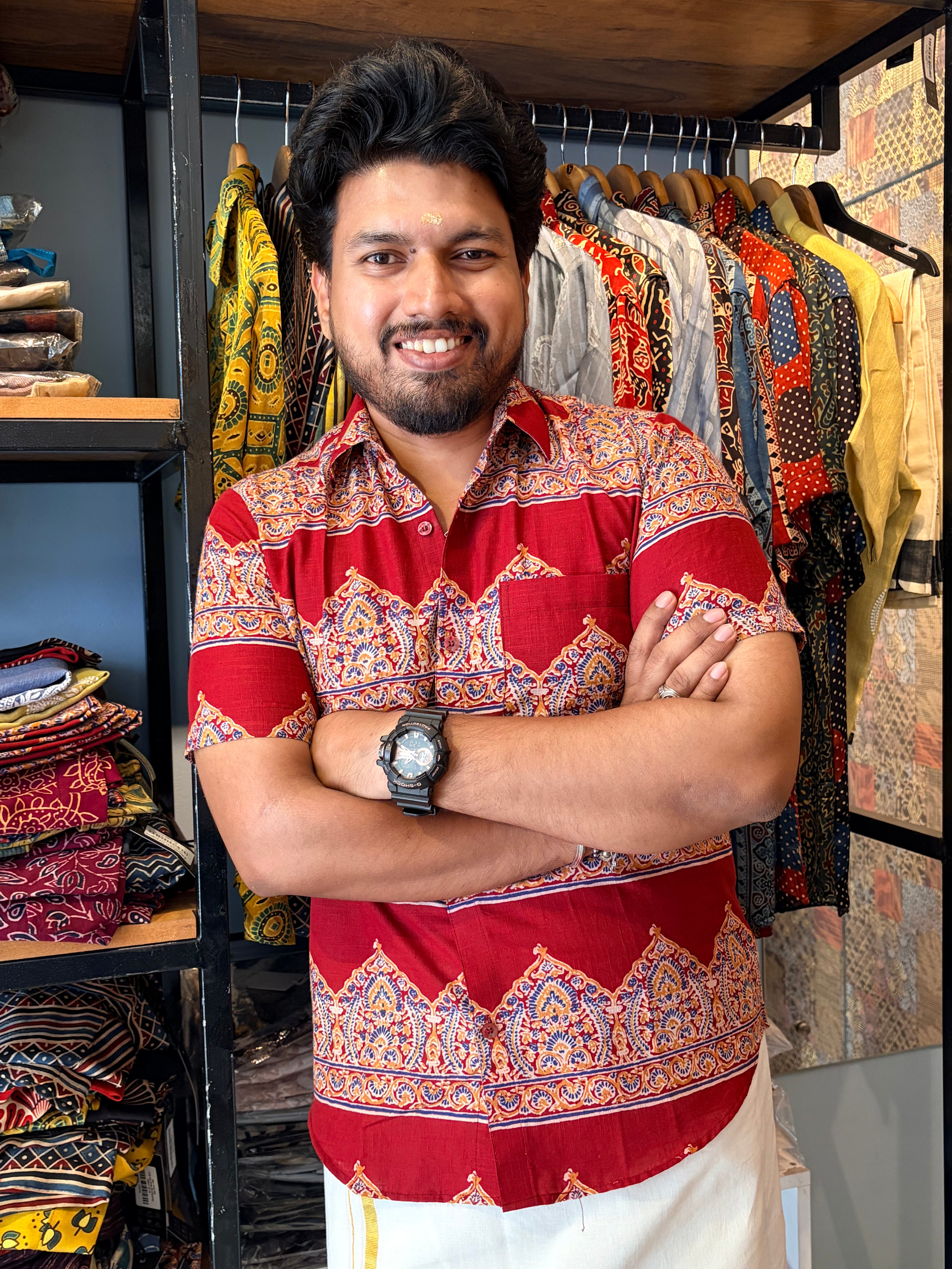 Gopuram Handblock Printed Cotton Shirt