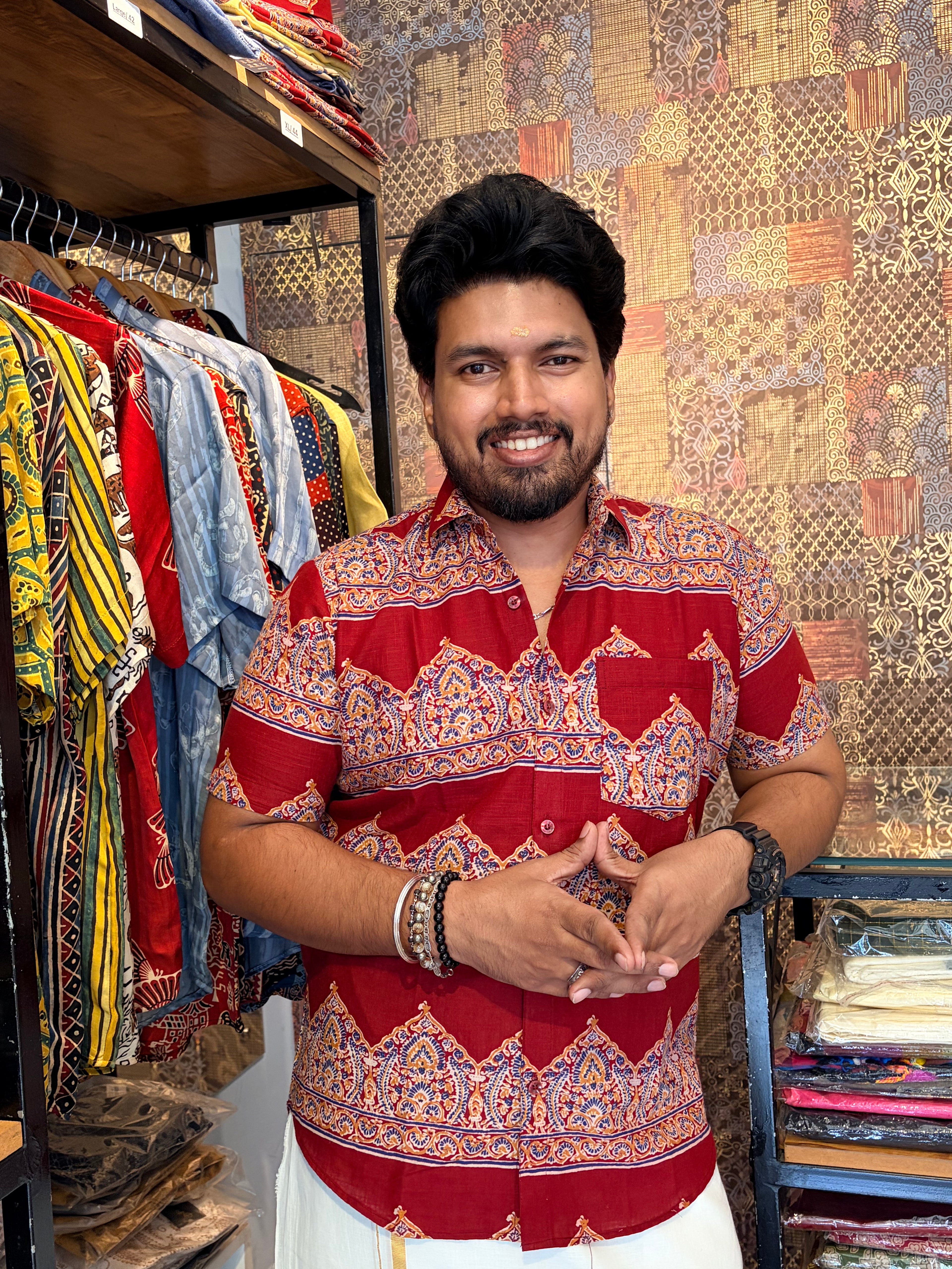 Gopuram Handblock Printed Cotton Shirt