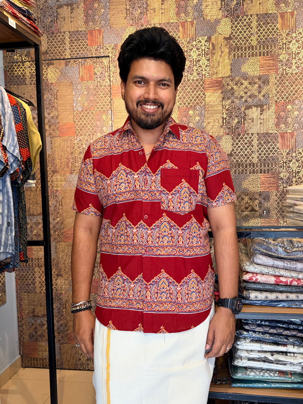 Gopuram Handblock Printed Cotton Shirt