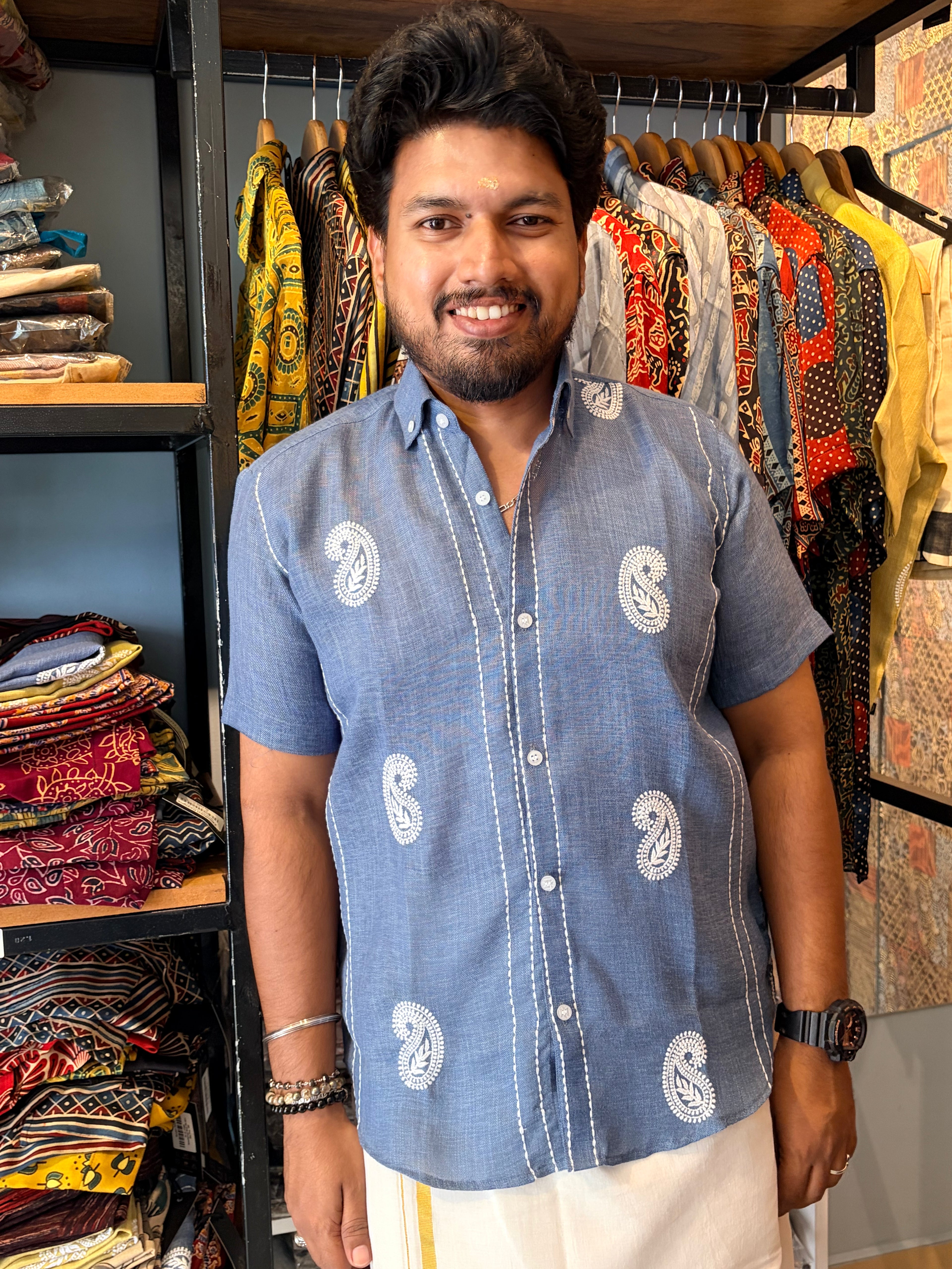 Neelambara Linen Cotton Embroidery Shirt