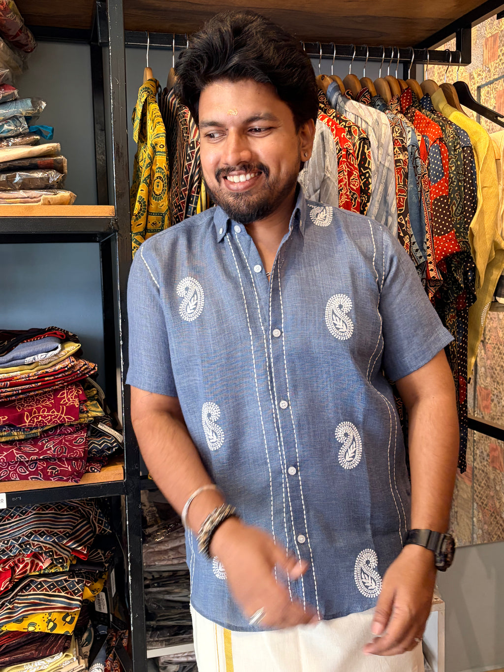 Neelambara Linen Cotton Embroidery Shirt