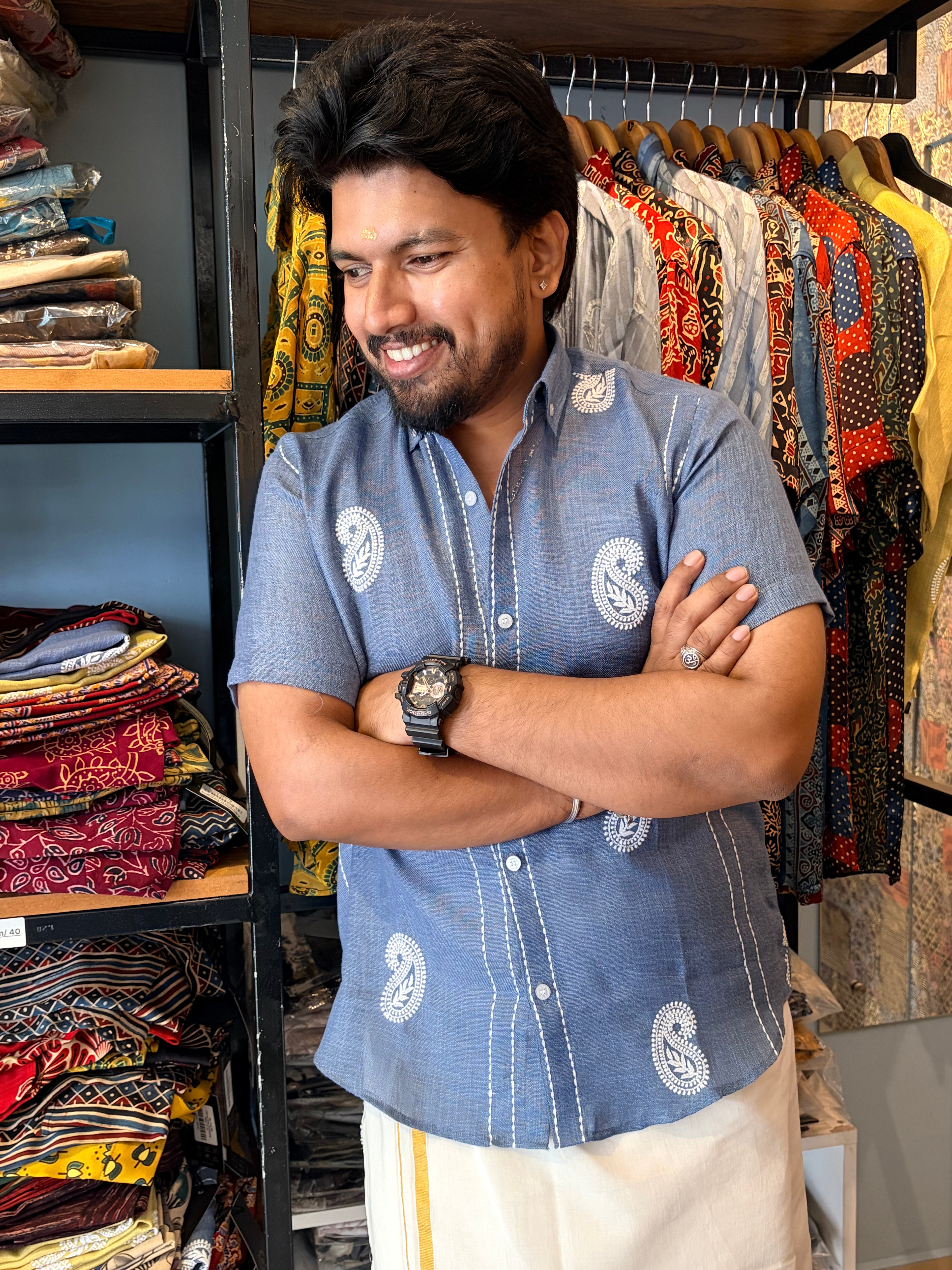 Neelambara Linen Cotton Embroidery Shirt