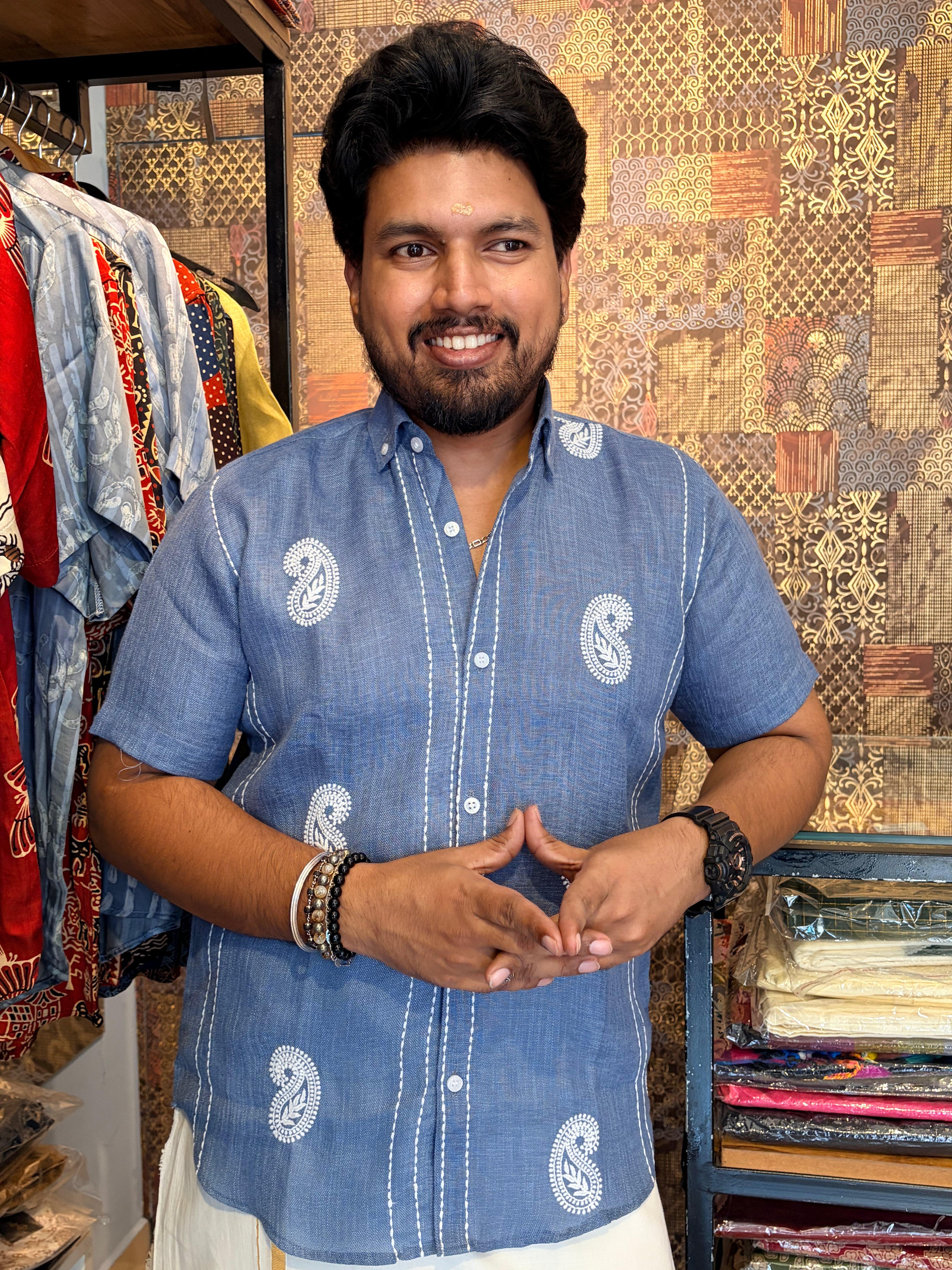 Neelambara Linen Cotton Embroidery Shirt