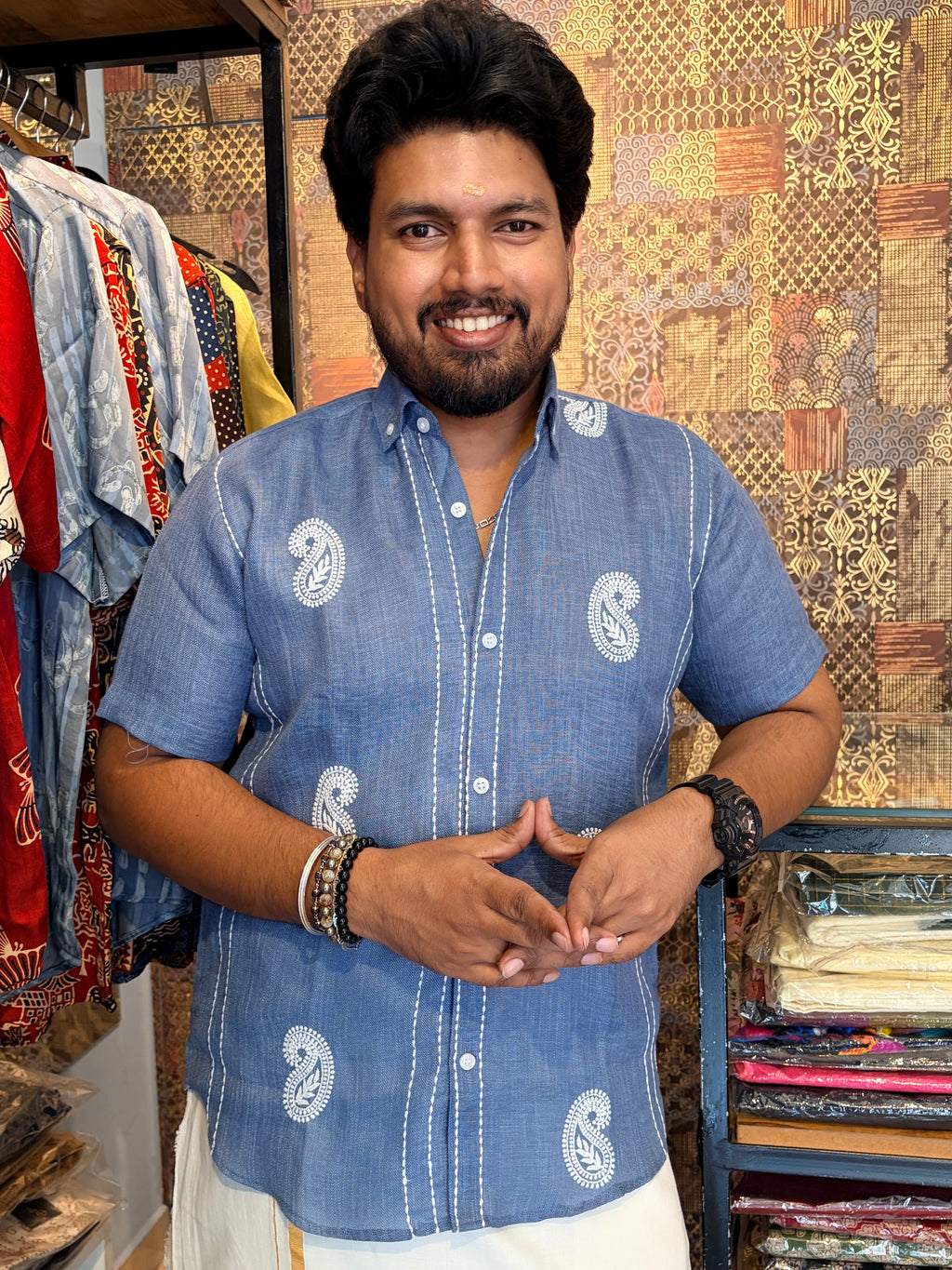 Neelambara Linen Cotton Embroidery Shirt