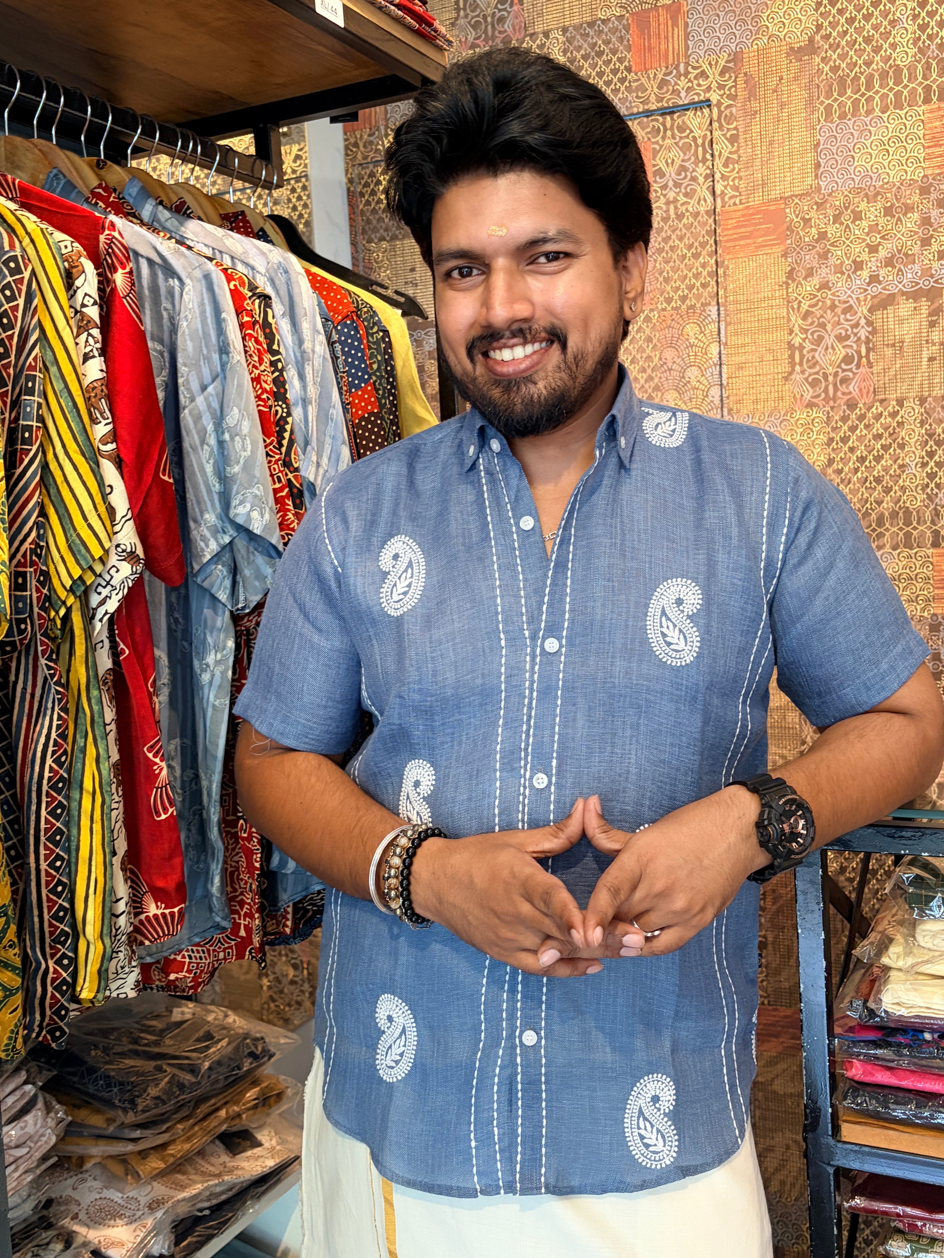 Neelambara Linen Cotton Embroidery Shirt