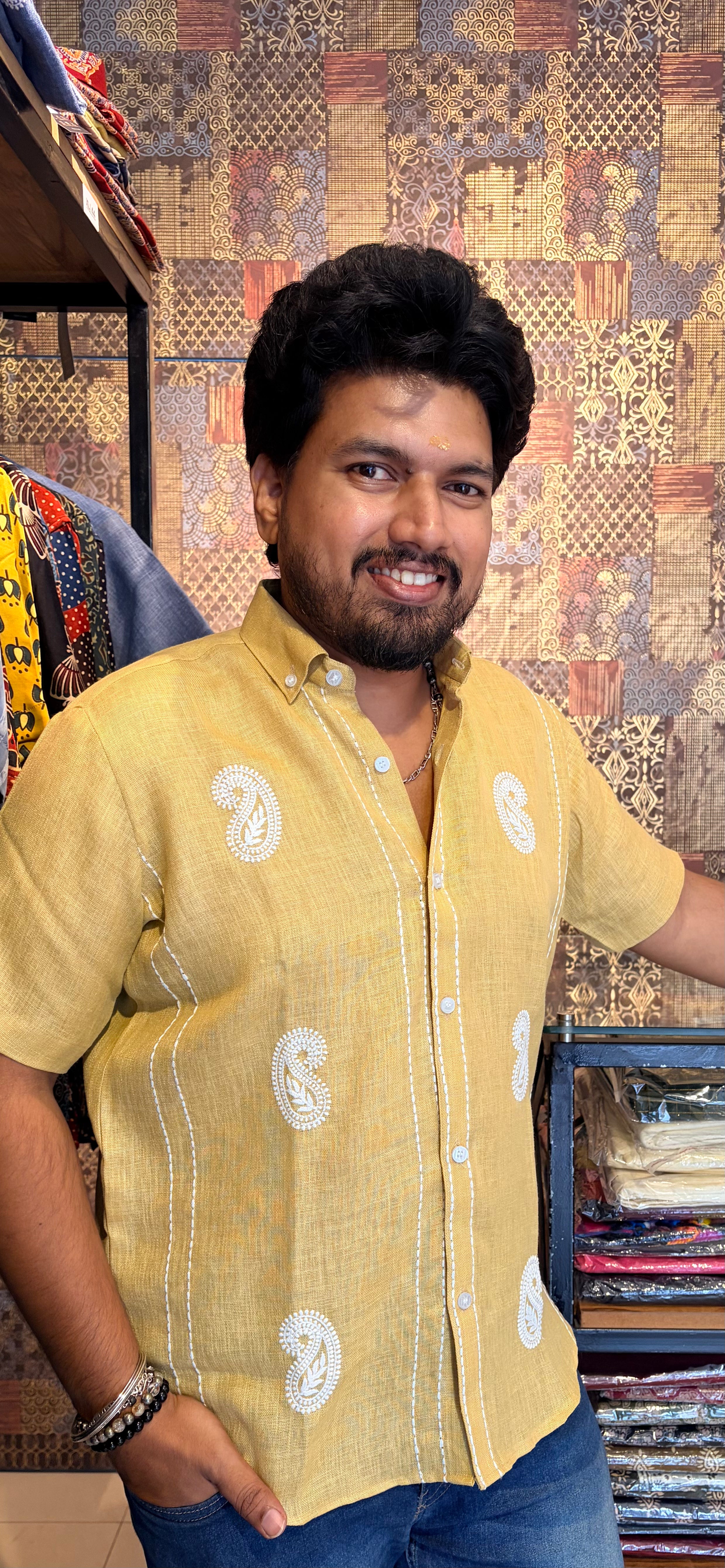 Varna Chandana Linen Cotton Embroidery Shirt