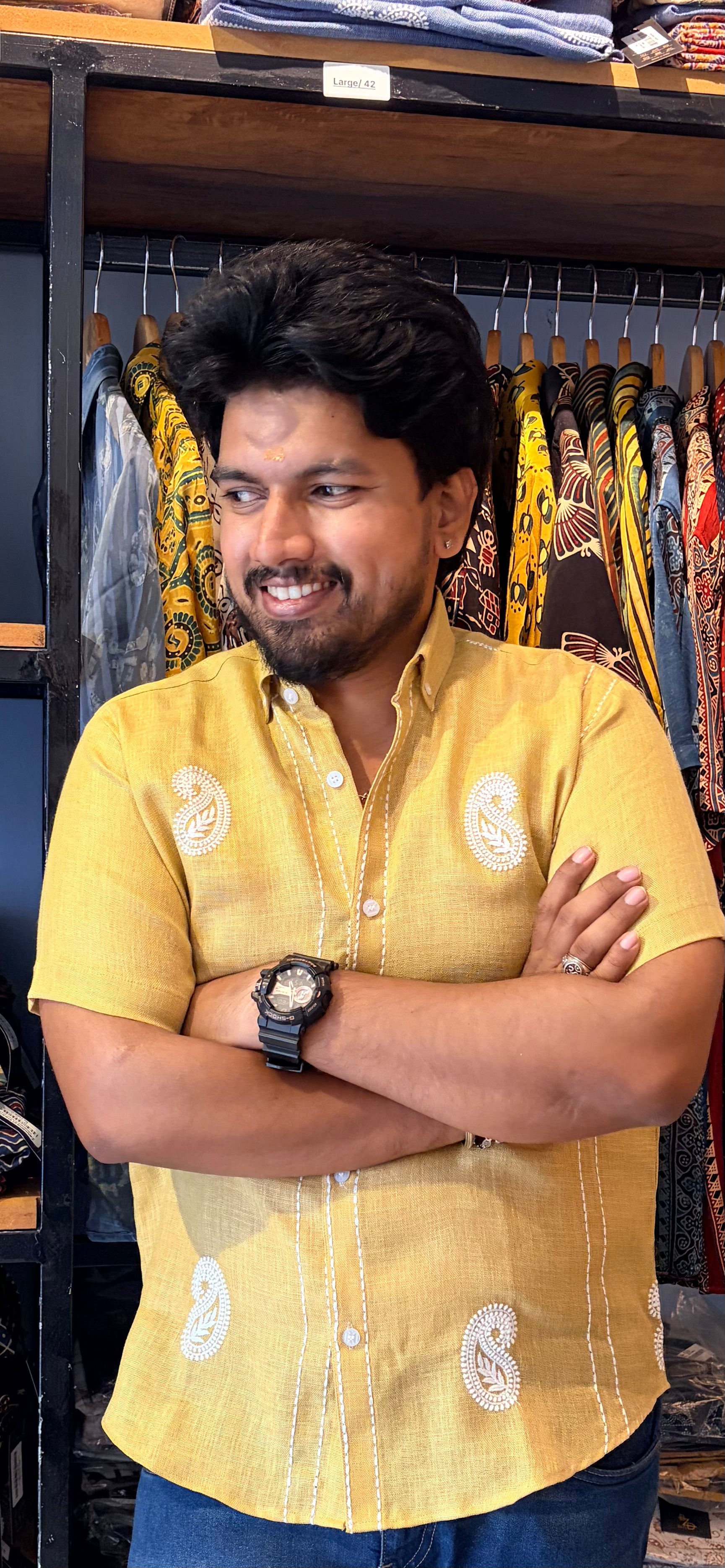 Varna Chandana Linen Cotton Embroidery Shirt