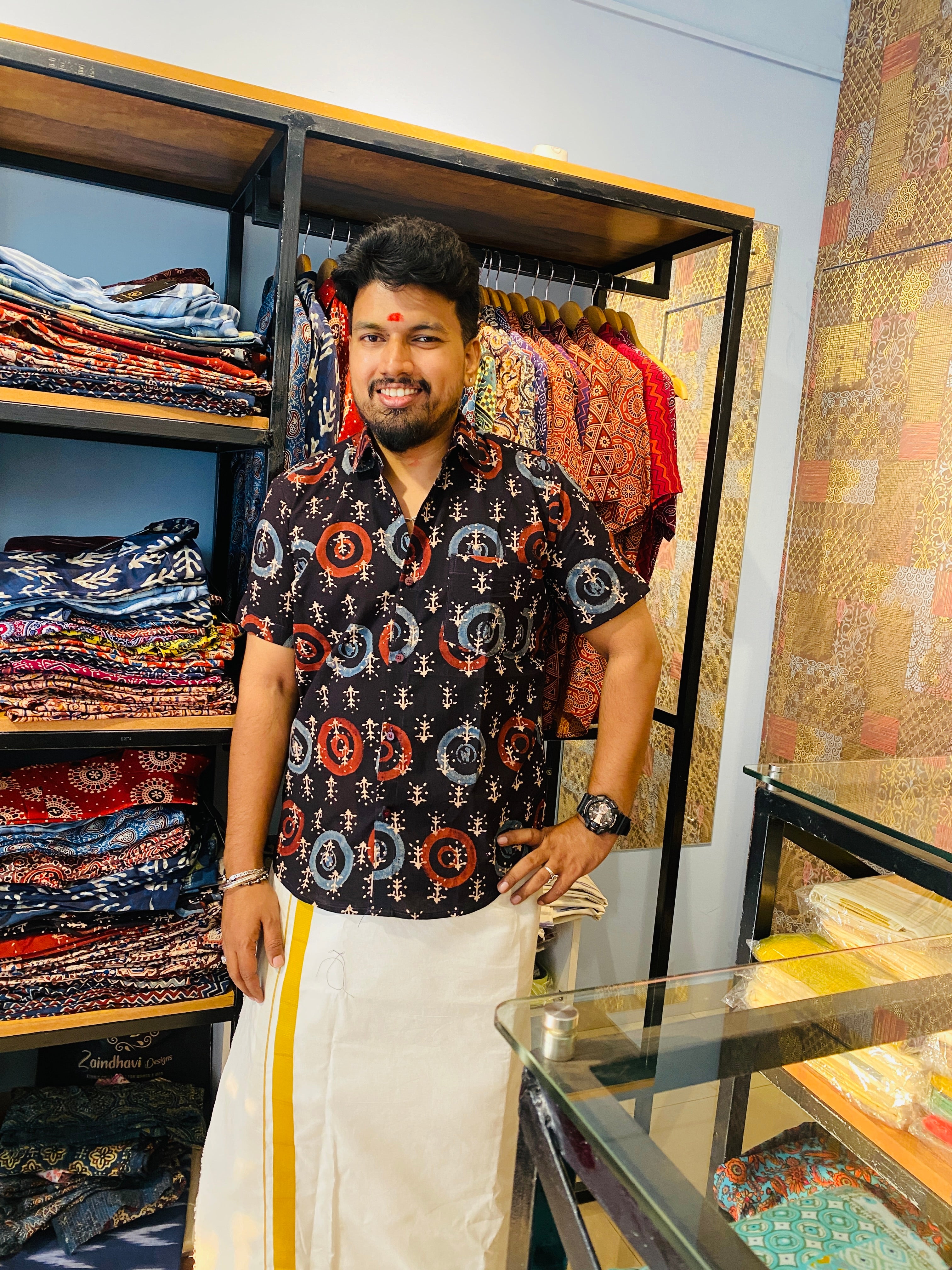 Mandalika - Black Pure Cotton Hand Block Print Shirt