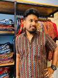 Vakrarekha - Black & Red Pure Cotton Hand Block Print Shirt