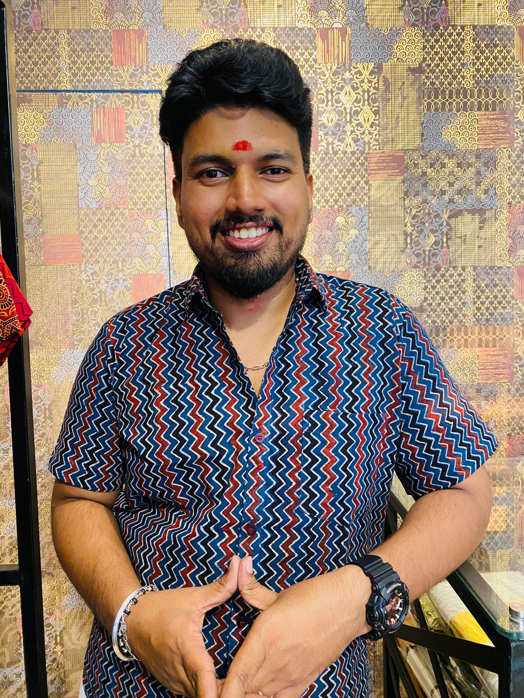 Vakrarekha - Blue Pure  Cotton Hand Block Print  Shirt
