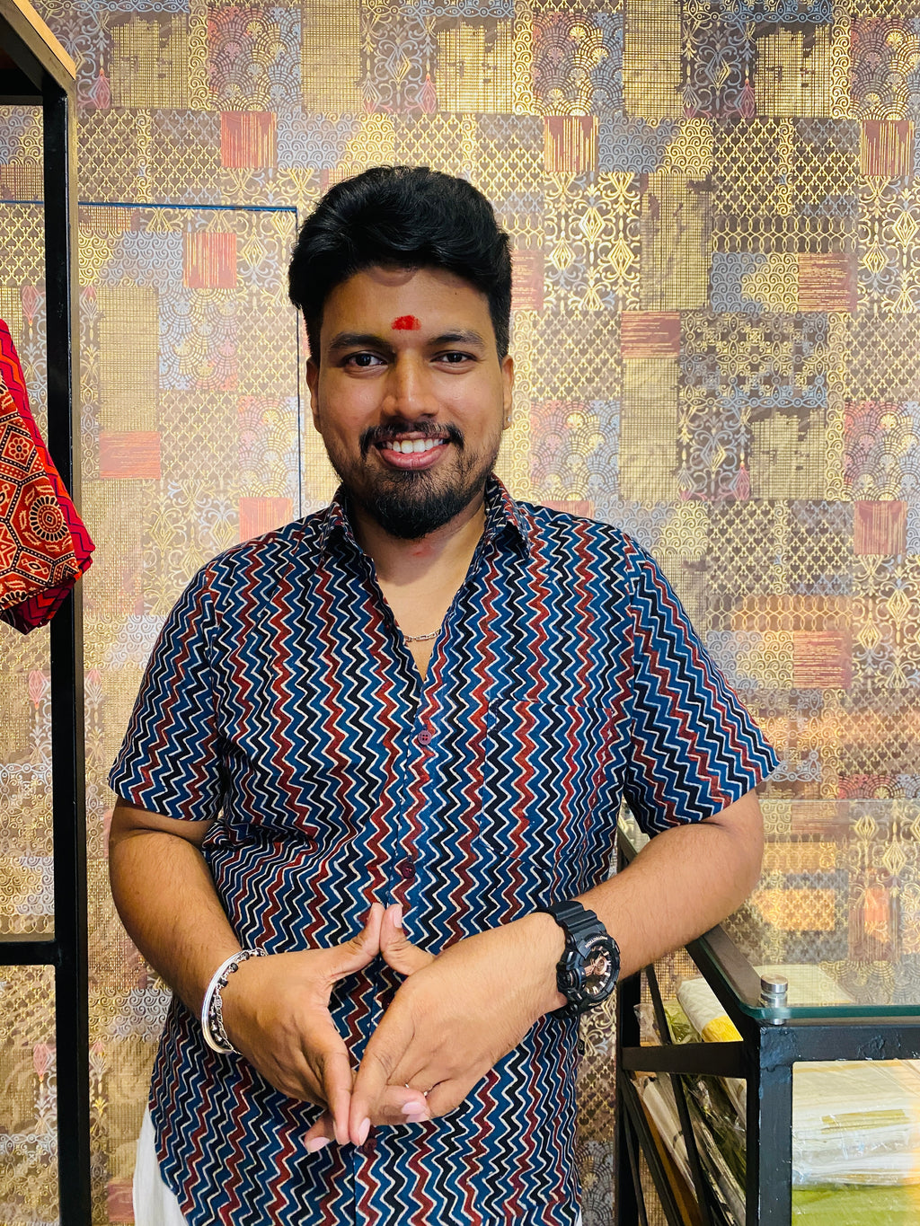 Vakrarekha - Blue Pure  Cotton Hand Block Print  Shirt